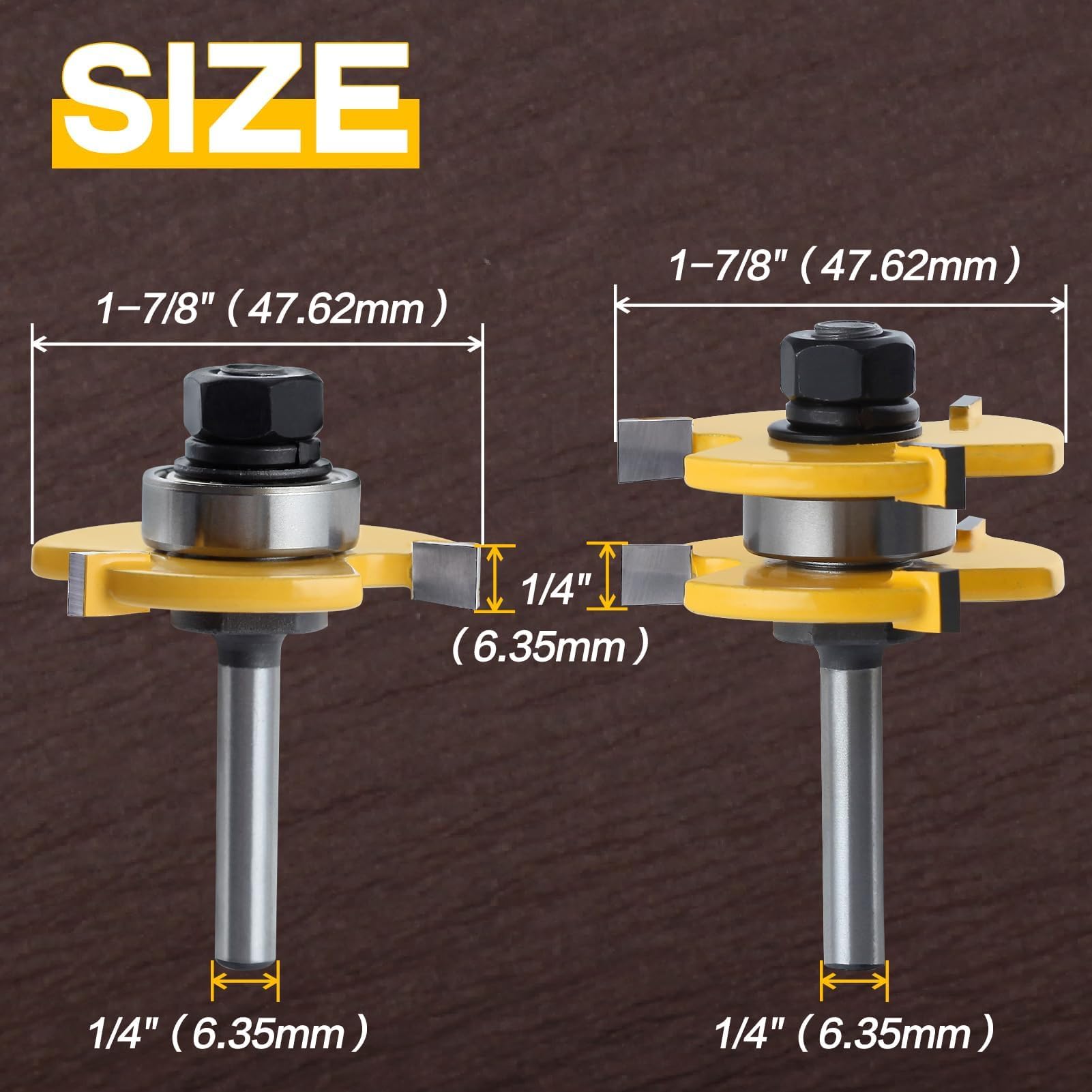 SPEEDWOX 2Pcs réglable languette et routeur Groove Bit 3 dents forme T languette et routeur Groove Bit Set routeurs 1/4 tige fraiseuse pour le travail du bois portes tiroirs étagères planchers Cabinet