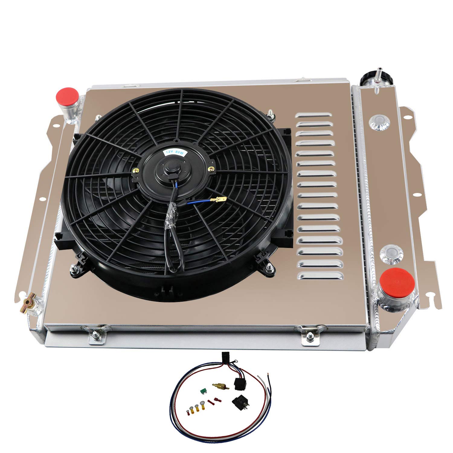 ALLOYWORKS 3 Row Aluminum Radiator + Shroud Fan + Relay for Jeep Wrangler TJ YJ CHEVY V8