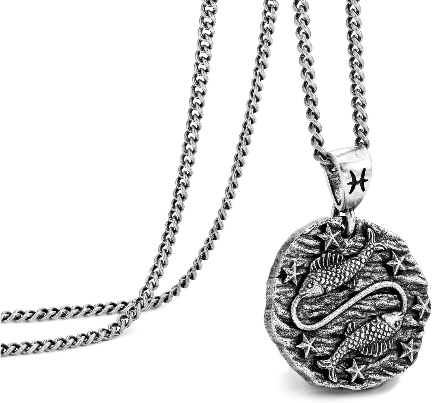 Zodiac Necklace for Men Women, Stainless Steel 12 Constellation Mens Necklace, Horoscope Astrology Embossed Zodiac Pendant Necklace, Ideal Gifts for Men Women Teens