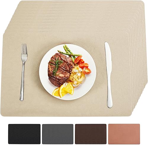 Miniatura 20 de Juego de 6 manteles individuales de vinilo resistentes al calor, fáciles de limpiar, antideslizantes para mesa de comedor. Manteles de PU lavables,