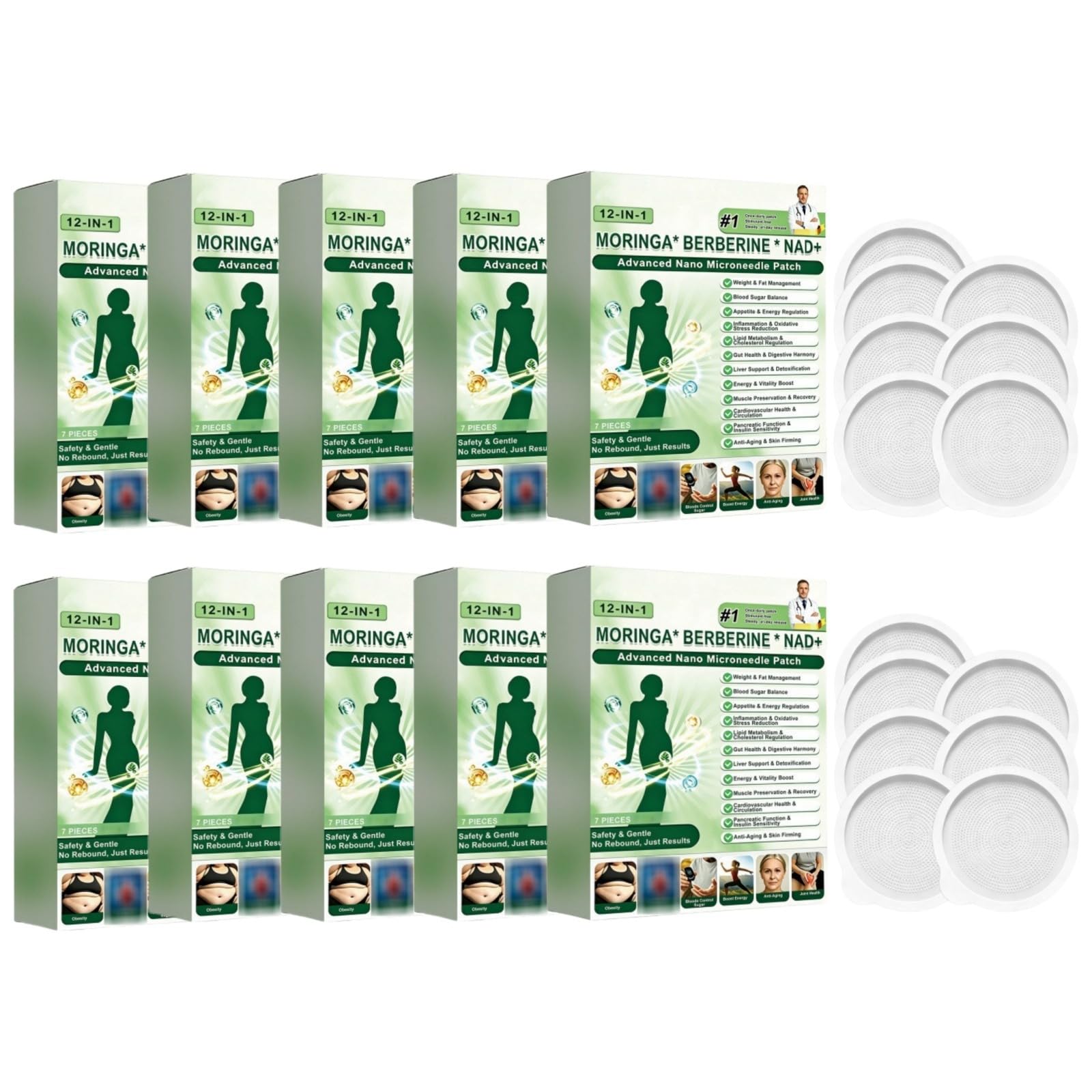 Plaster wyszczuplający Nano Microneedle, Moringa x Berberine 12 w 1 z NAD