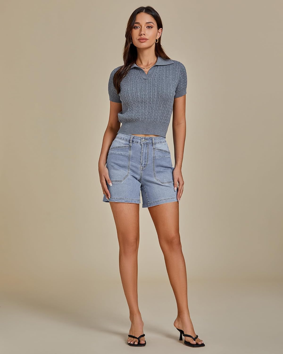 luvamia Jean Shorts for Women Trendy Mid Rise Casual Summer Jorts Distressed Cut Off Stretchy Denim Shorts with Pockets - Image 9