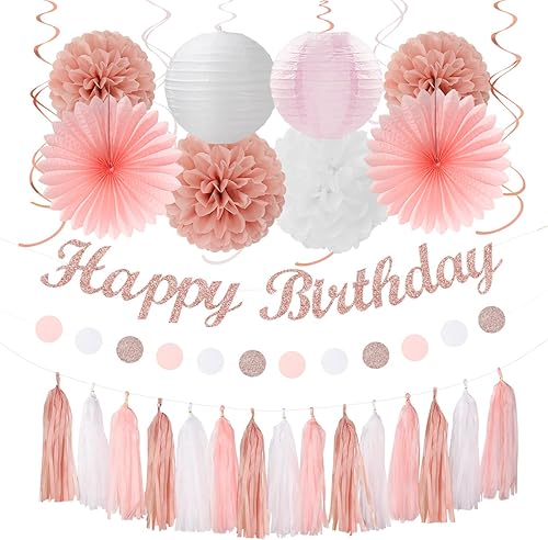 Miniatura 8 de Decoraciones de fiesta de primer cumpleaños de color naranja y melocotón, 31 piezas de 20 piezas para mujeres y niñas, faroles de papel bohemios con