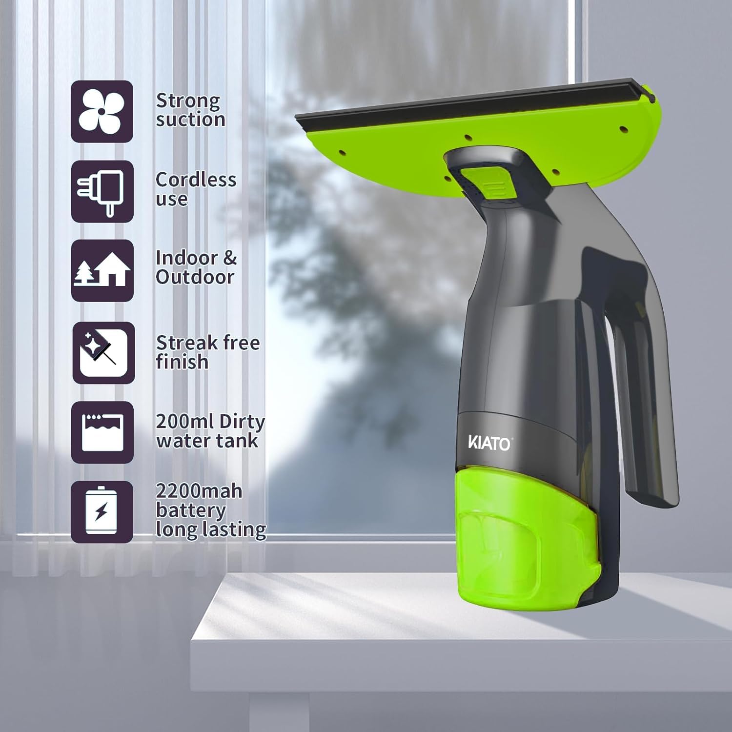 Fensterabzieher kabellos, 27,9 cm, wiederaufladbarer Fenstersauger mit Sprühflasche, elektrischer Abzieher für Fenster, Fliesen, Spiegel, 200 ml Wassertank