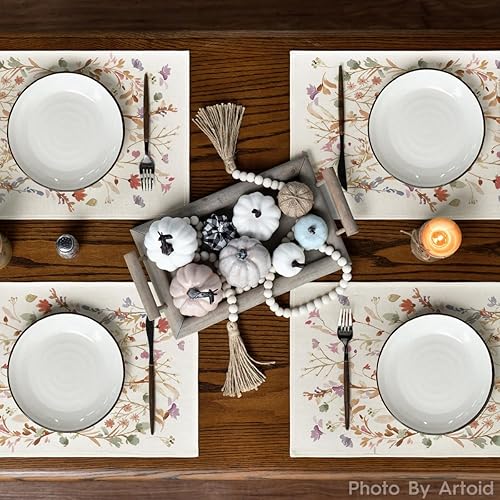 Miniatura 3 de Artoid Mode Juego de 4 manteles individuales de otoño con hojas florales para camino de mesa, decoración de mesa de comedor de cocina de temporada