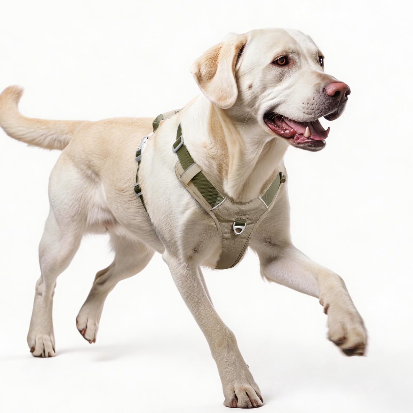 Harnais anti traction pour chien grand gabarit XL kaki ajustable