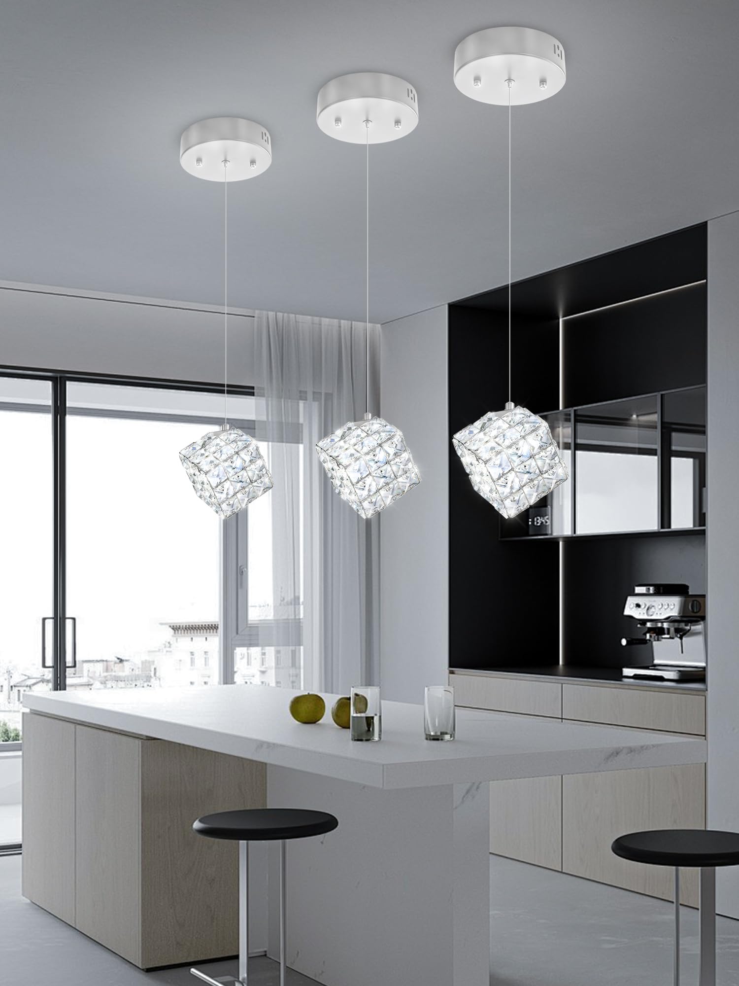 Photo 1 of Shial Lighting 1-Light Modern Chrome Pendant Light Fixtures for Kitchen Island Small Hanging Crystal Chandelier for Bedroom Entryway Living Room Foyer Hallway LED Dimmable Chandeliers for Dining Room