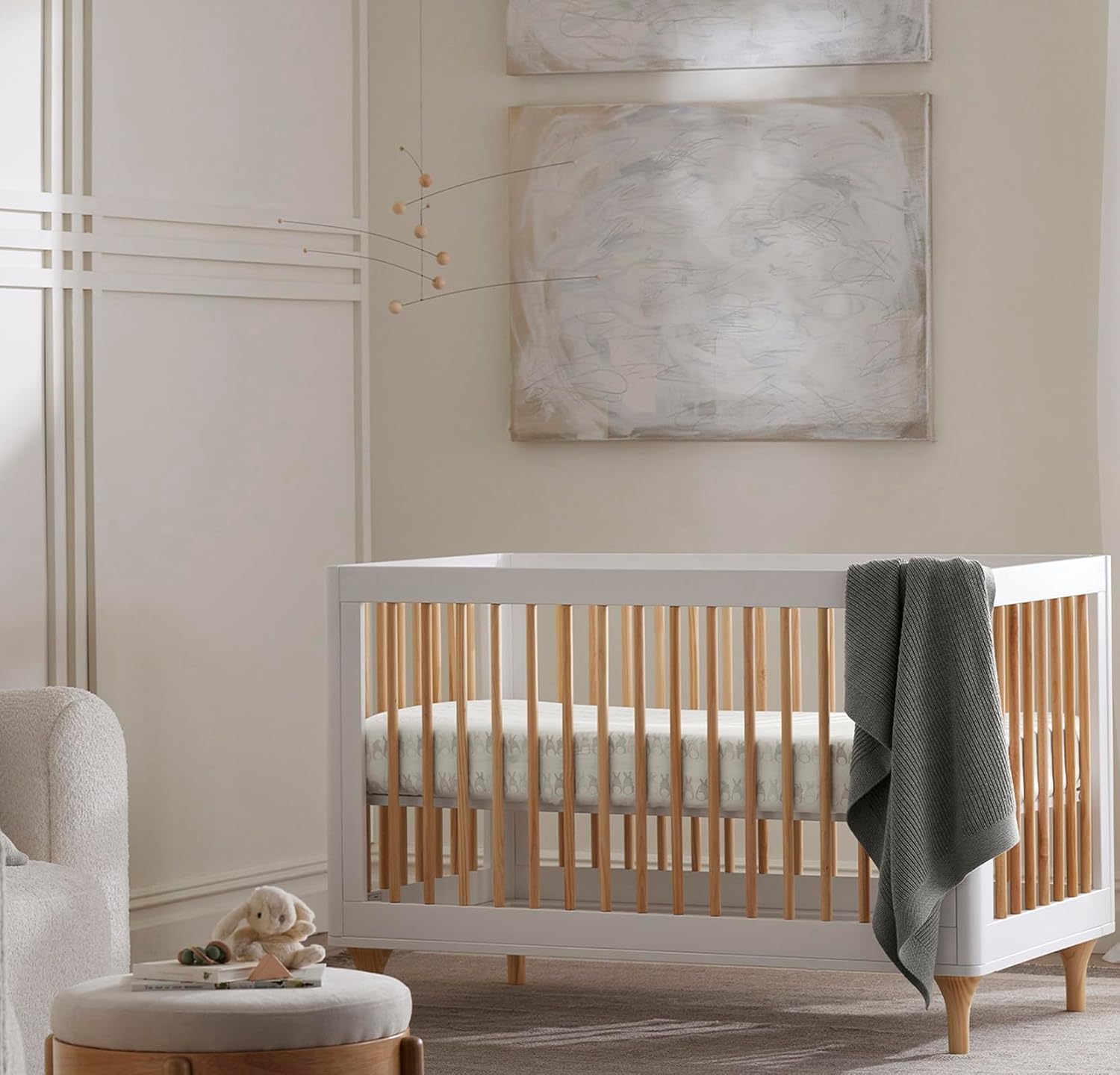 BOLL & BRANCH Ribbed Knit Baby Blanket - Heathered Stone - Toxin-Free 100% Organic Cotton - Machine Washable - Soft, Breathable - 30” x 40”