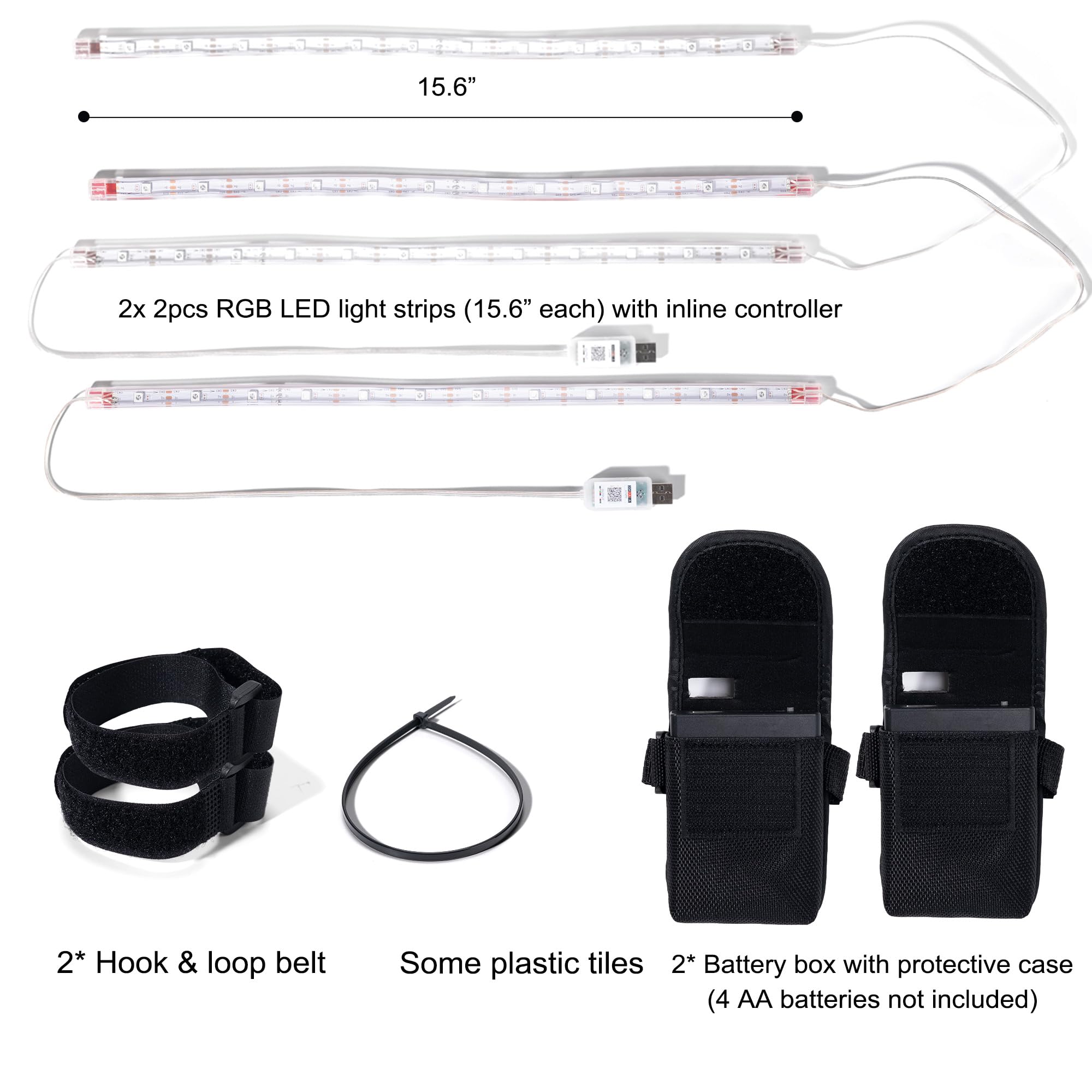 Lot de 2 lumières de vélo pour conduite de nuit, 47 modes clignotants, lumières intelligentes colorées avec boîtier à piles, lumières amusantes et de style skateboard électrique