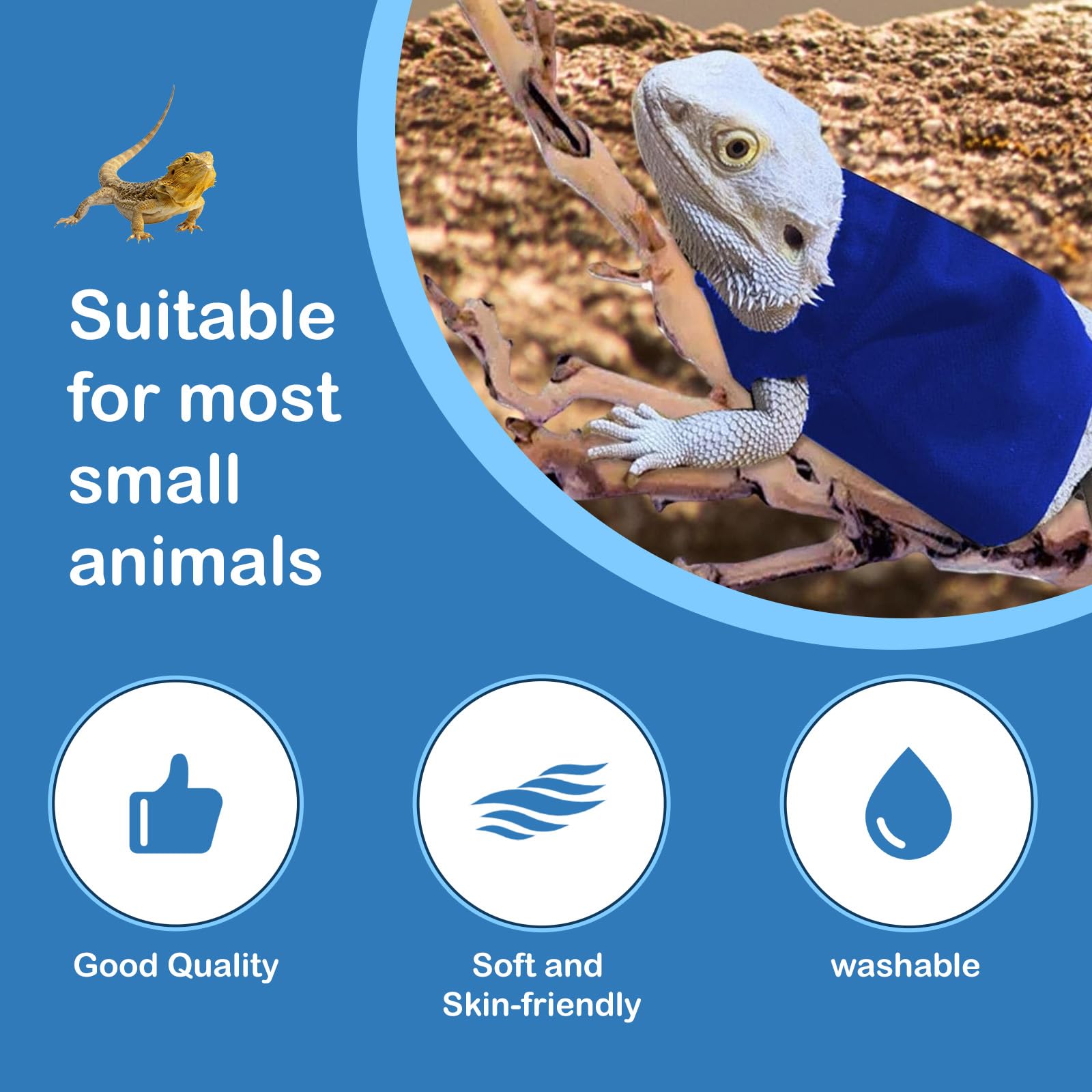 Lizard Clothes Bearded Dragon Hoodie Sweater Jacket Small Pet Costume Flannel Apparel for Reptiles Party Cosplay Props Chameleon Outfit Reptile Clothing Accessories(Blue) - Image 4