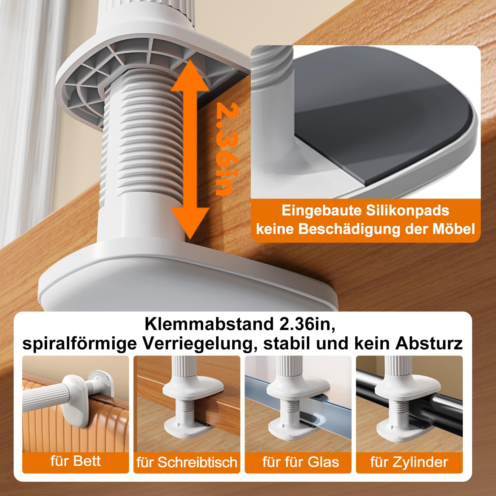 Supporto per cellulare a collo di cigno per letto, supporto flessibile per cellulare, a braccio lungo, con mini morsetto girevole a 360°, compatibile con dispositivi da 4,7 a 6,8" (braccio