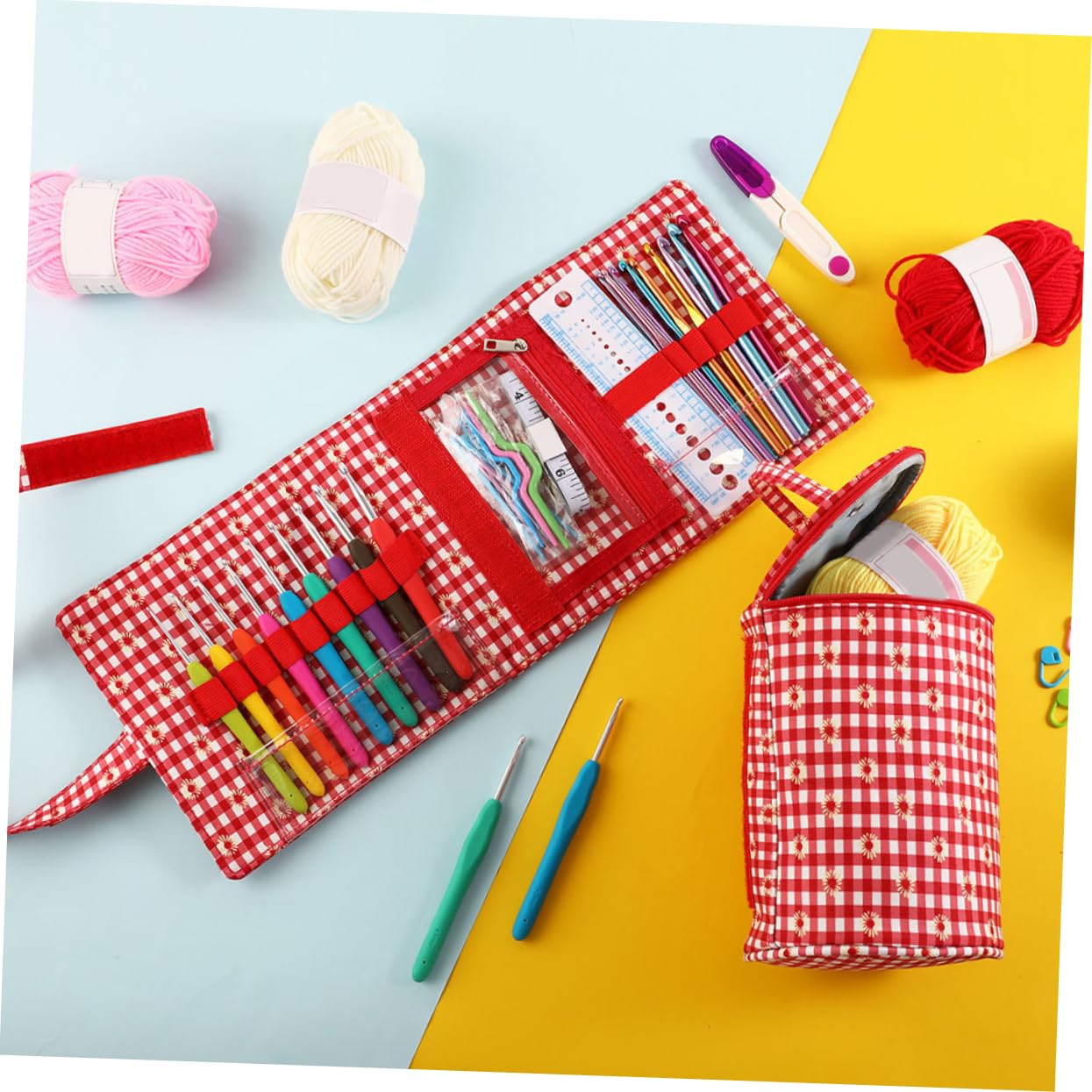 IWOWHERO Sewing Tool Organizer Knitting Storage Bag Crochet Hook Bag Yarn Organizer