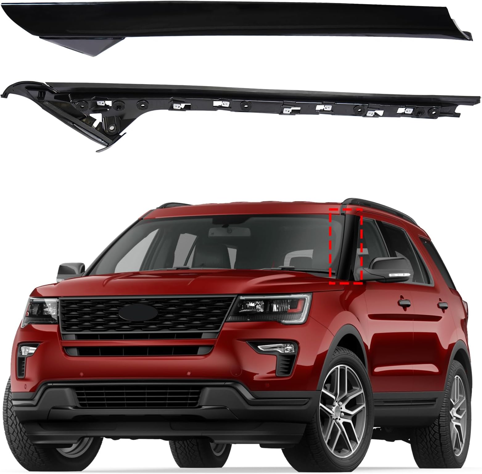 Left Front Windshield A-Pillar Molding Trim Panel Compatible with Ford Explorer 2011-2019 4-Door Replaces BB5Z7803145AA BB5Z7803137AB BB5Z7803145BA Inner & Outer HTRACING (Gloss Black FLH)