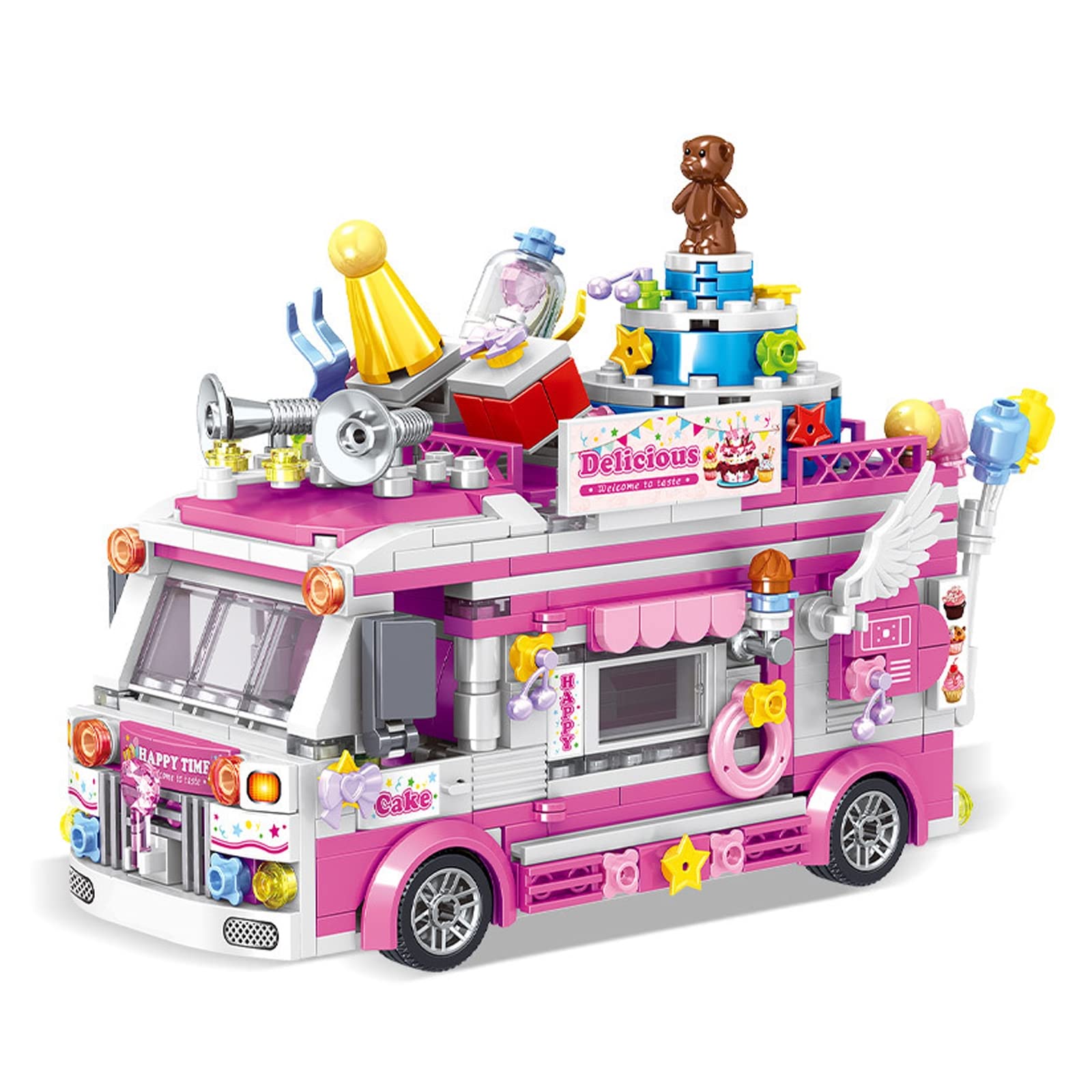 FHDD DIY Vehicle Building Blocks Model Birthday Cake Snacks Truck Shop Mini Bricks Toy for Children Toys Gift