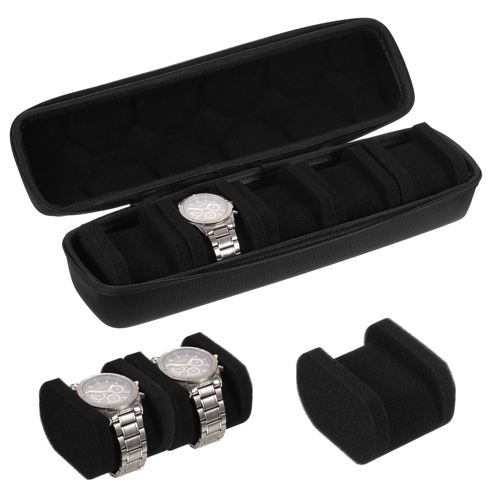 Custodia Rigida da Viaggio per Orologi con 5 Scomparti, Organizer per Orologi da Uomo e da Donna con Morbido Cuscino per la Maggior Parte degli Orologi e smartwatch Fino a 40 mm, Nera.