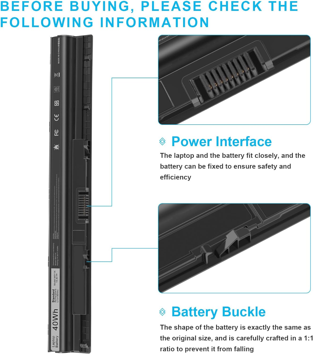 14.8V 3476 Replacement Laptop Battery for Dell Inspiron 13 14 15 3000 4000 5000 Series Compatible P/N: Dell Inspiron GXVJ3 HD4J0 HD4J0 K185W KI85W M5Y1K M5YIK WKRJ2 VN3N0 451-BBMG - Image 4