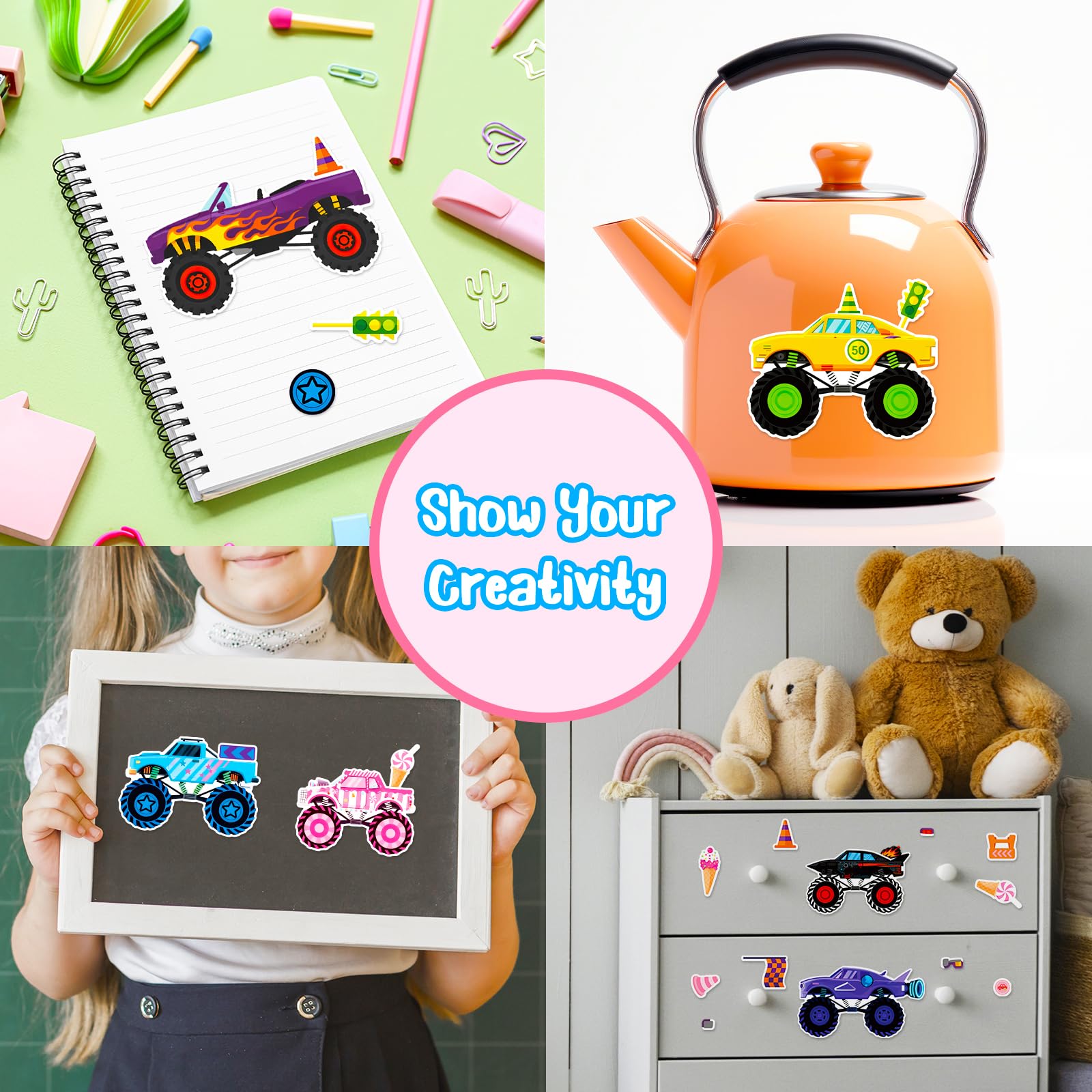 24 Sheets Make Your Own Stickers, Car Make-a-face Sticker Trucks, Race Cars DIY Craft Stickers for Party Decoration Reward — view 6