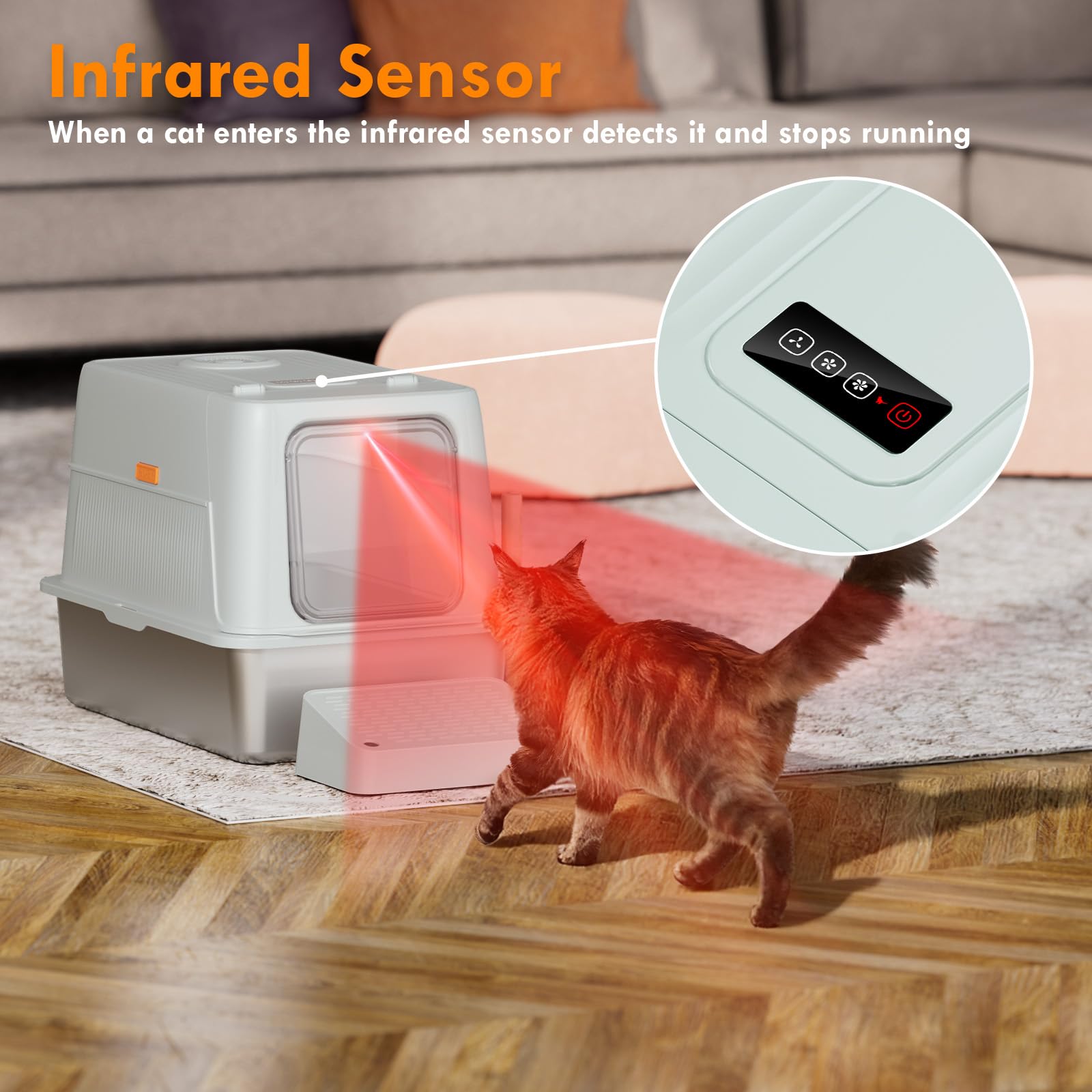 Smart Odor Control Stainless Steel Cat Litter Box with Lid, Smart Cat Litter Box with Infrared Sensor, Large Automatic Litter Boxs for Cats, 3 in 1 Design and 135° Flip-Top, Litter Scoop & Foot Pedal - image 5