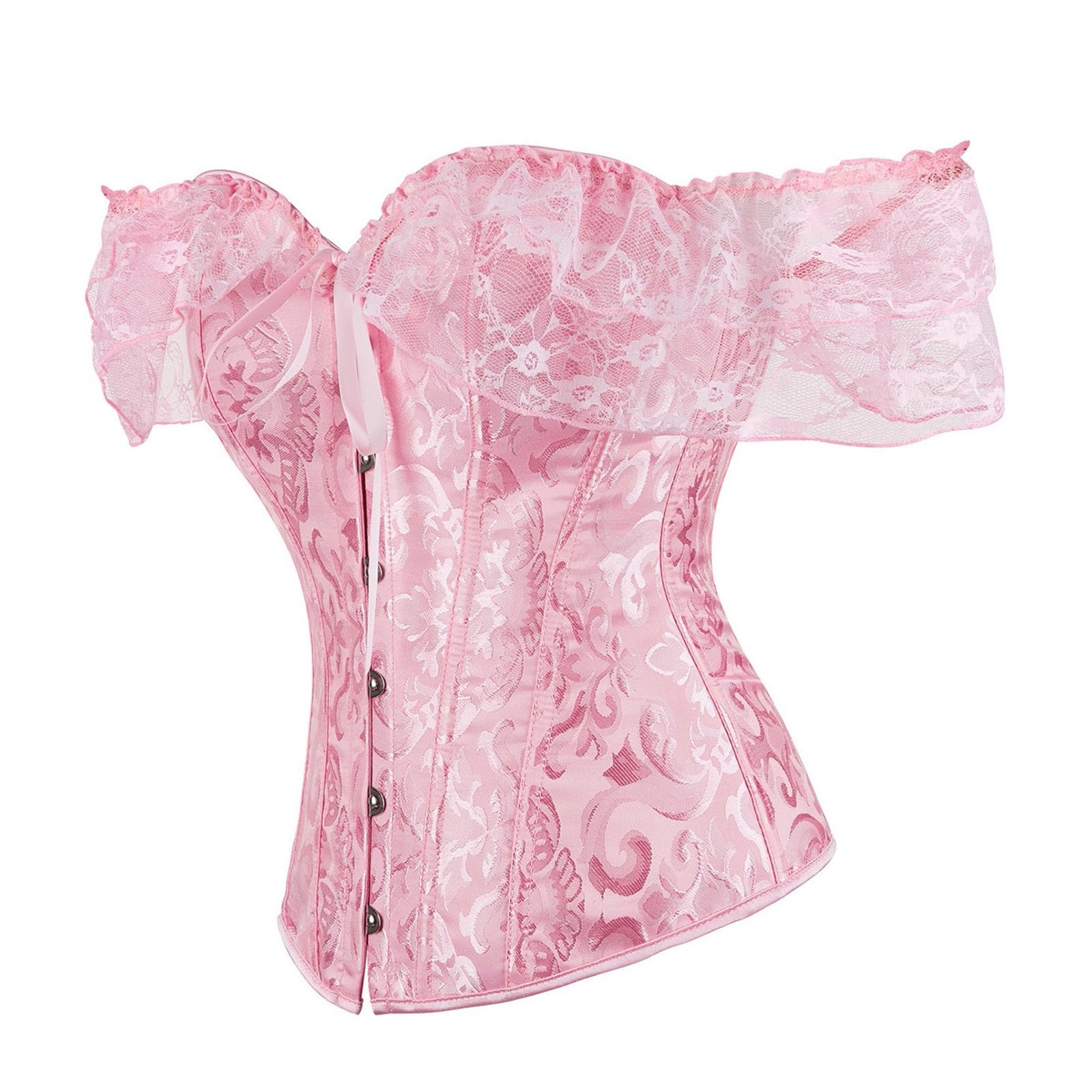 Elegante corsetto in broccato con maniche ad aletta, da donna (rosso, XL)