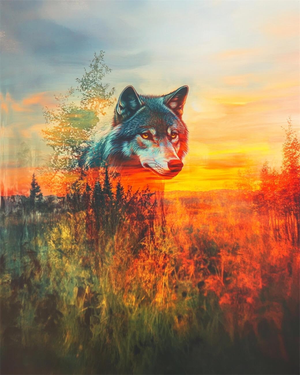 RKFLGEW DIY Embroidery Beads Set Watercolor Wolf 40x50cm