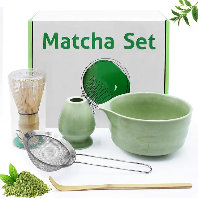 Druuzyl 5-Piece Ceramic Matcha Set with Bowl, Whisk & Accessories