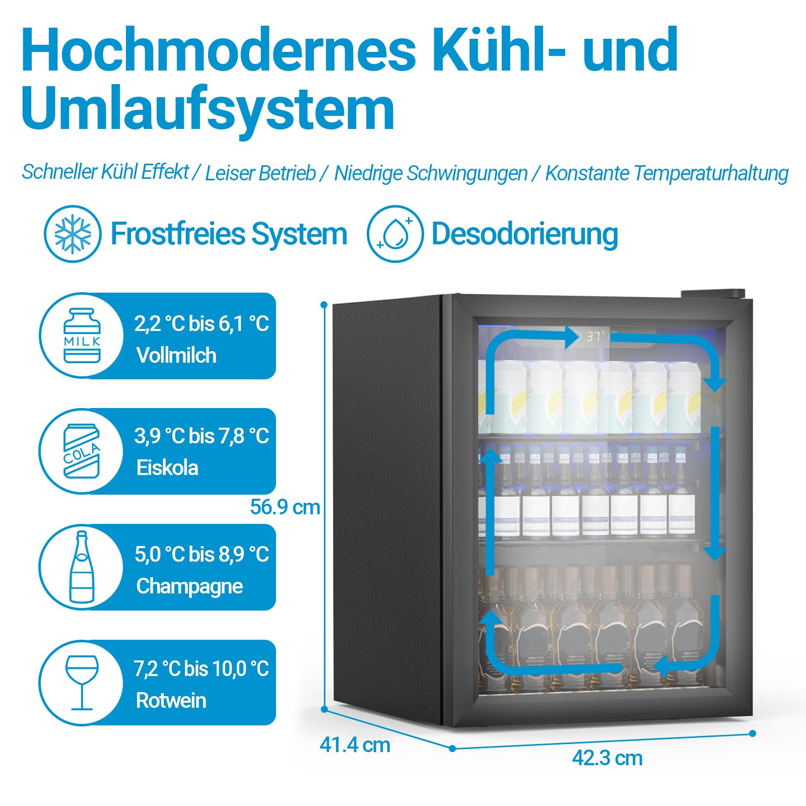 Mini-Bar 50L Réfrigérateur à Boissons Autonome 70 Canettes Porte Transparente Clayettes Réglables Écran Numérique