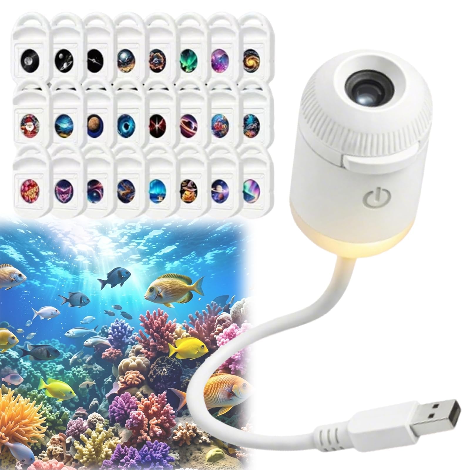 HD Smart Dynamic 5D Holographic Night Light Projector, Plug and Play HD Star Projector with 24 Projection Films, 360° USB Galaxy & Ocean Projectors Night Light for Bedroom Ceiling Car Roof (24 Films)