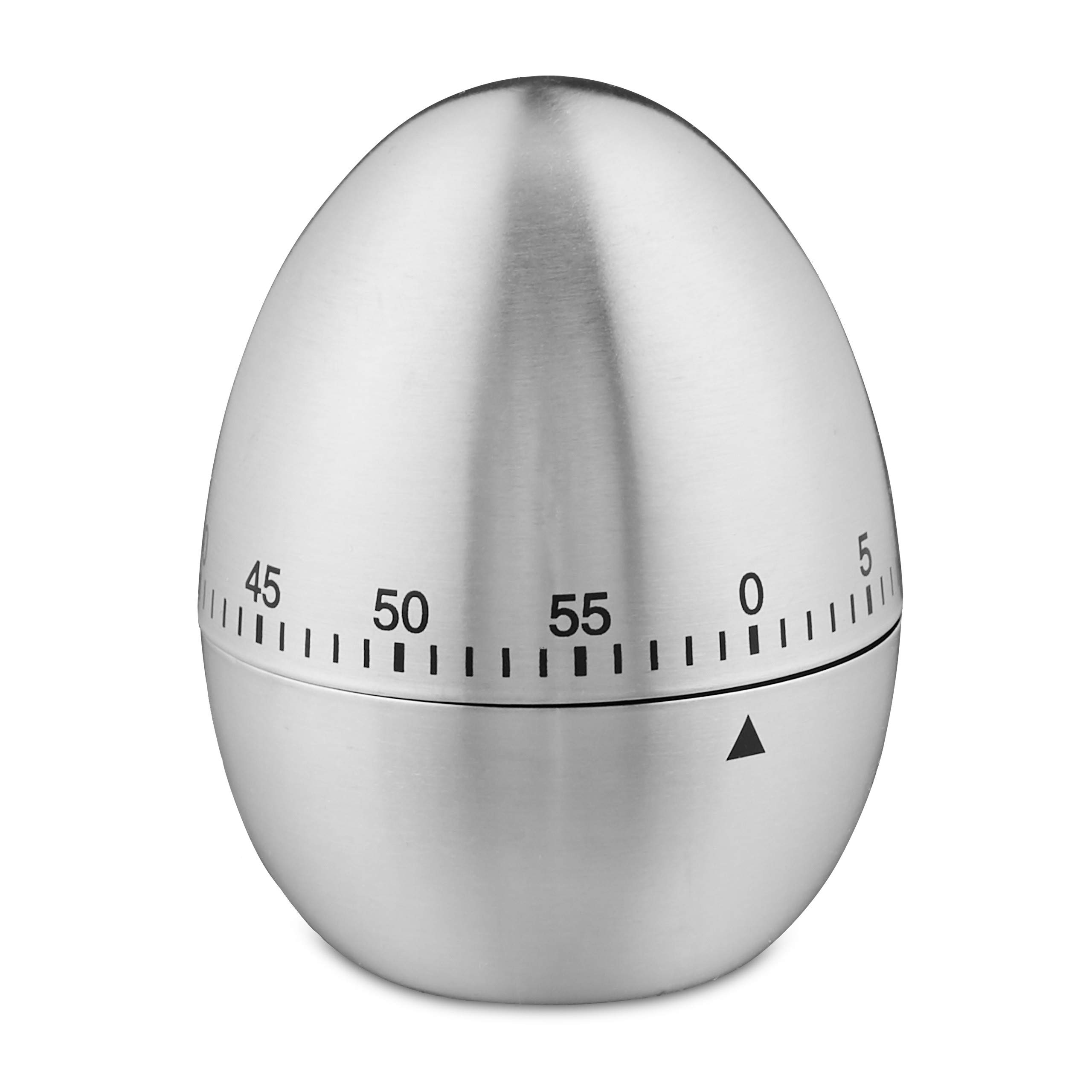 Relaxdays Kitchen Timer, for Cooking, Eggs & Tea, 1 Hour, Mechanical, Analogous Time Setting, Stainless Steel, Silver, 1 Item