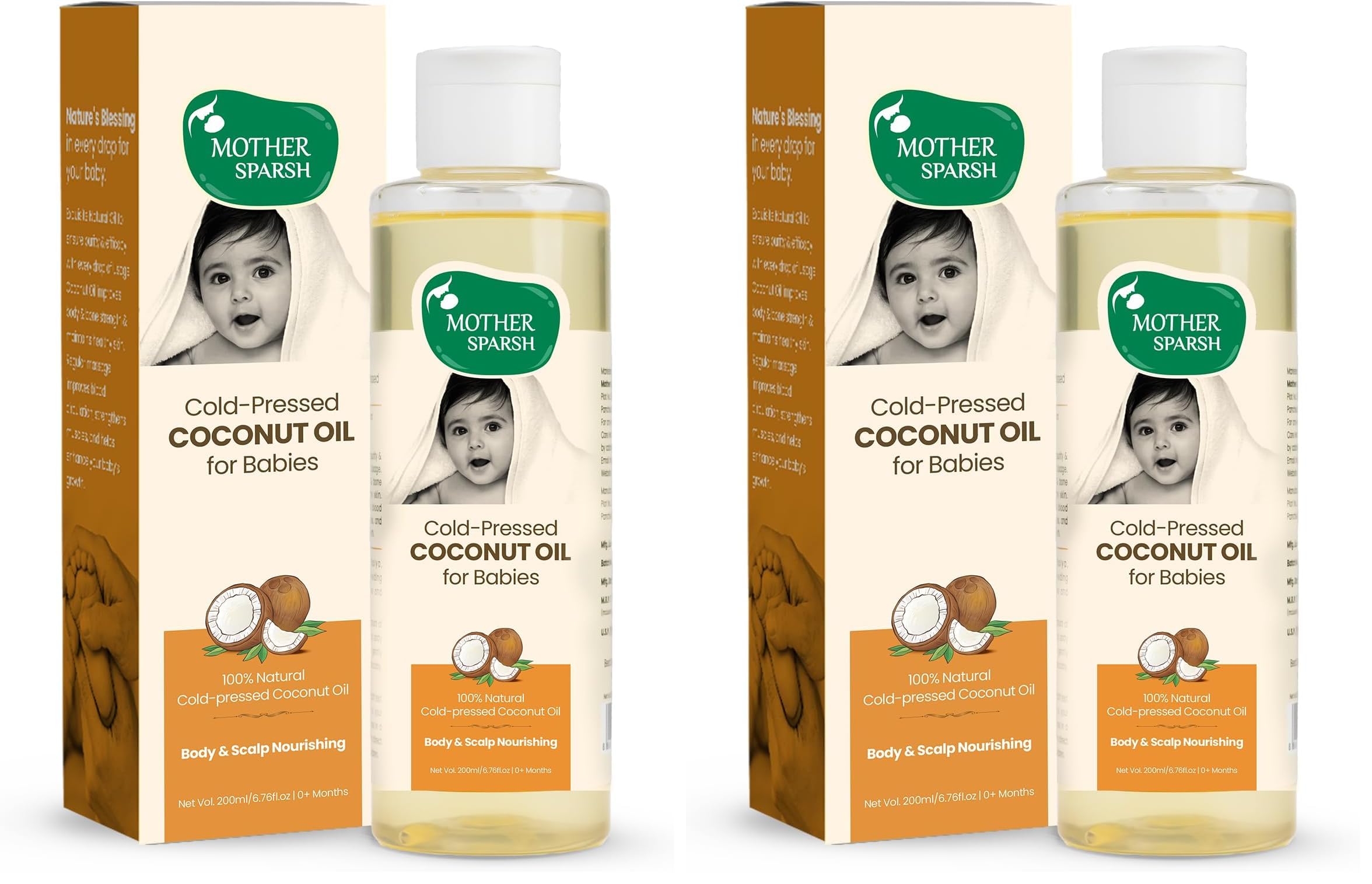 Mother Sparsh Cold Pressed Coconut Oil for Baby Massage, Skin & Hair Care | 100% Natural Baby Oil for New Born | 200ml (Pack of 2)-image-33