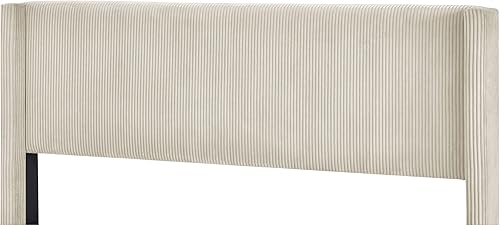 Miniatura 6 de Cama de plataforma de pana tamaño Queen con patas de metal y cabecera tapizada, soporte de listones de madera, no requiere somier (beige/pana)