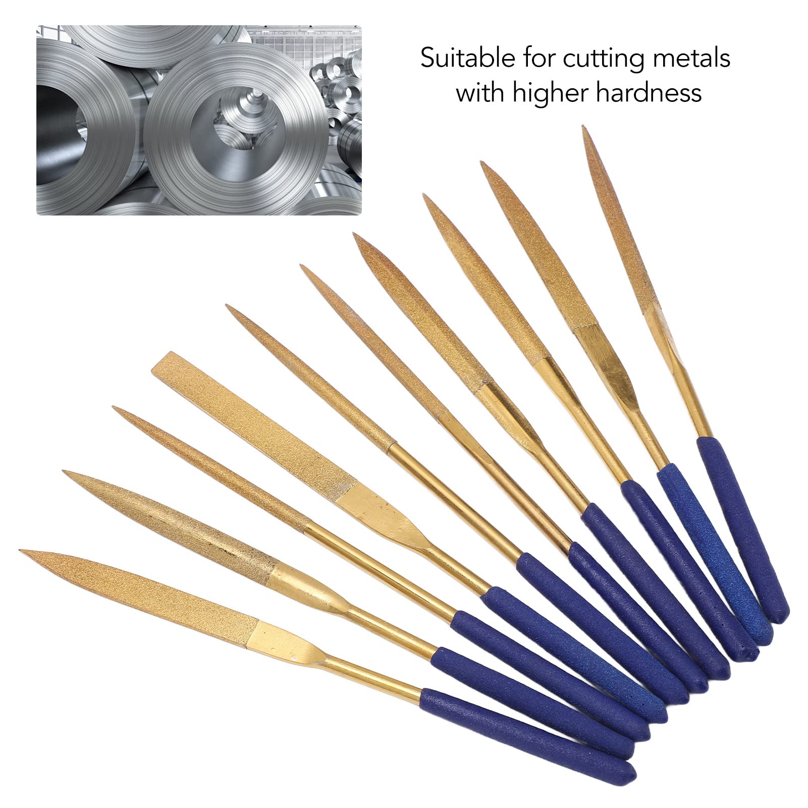 Diamond Files:10Pcs Rustproof Needle File Set for Metal,Glass,and Stone(Gold & Blue)