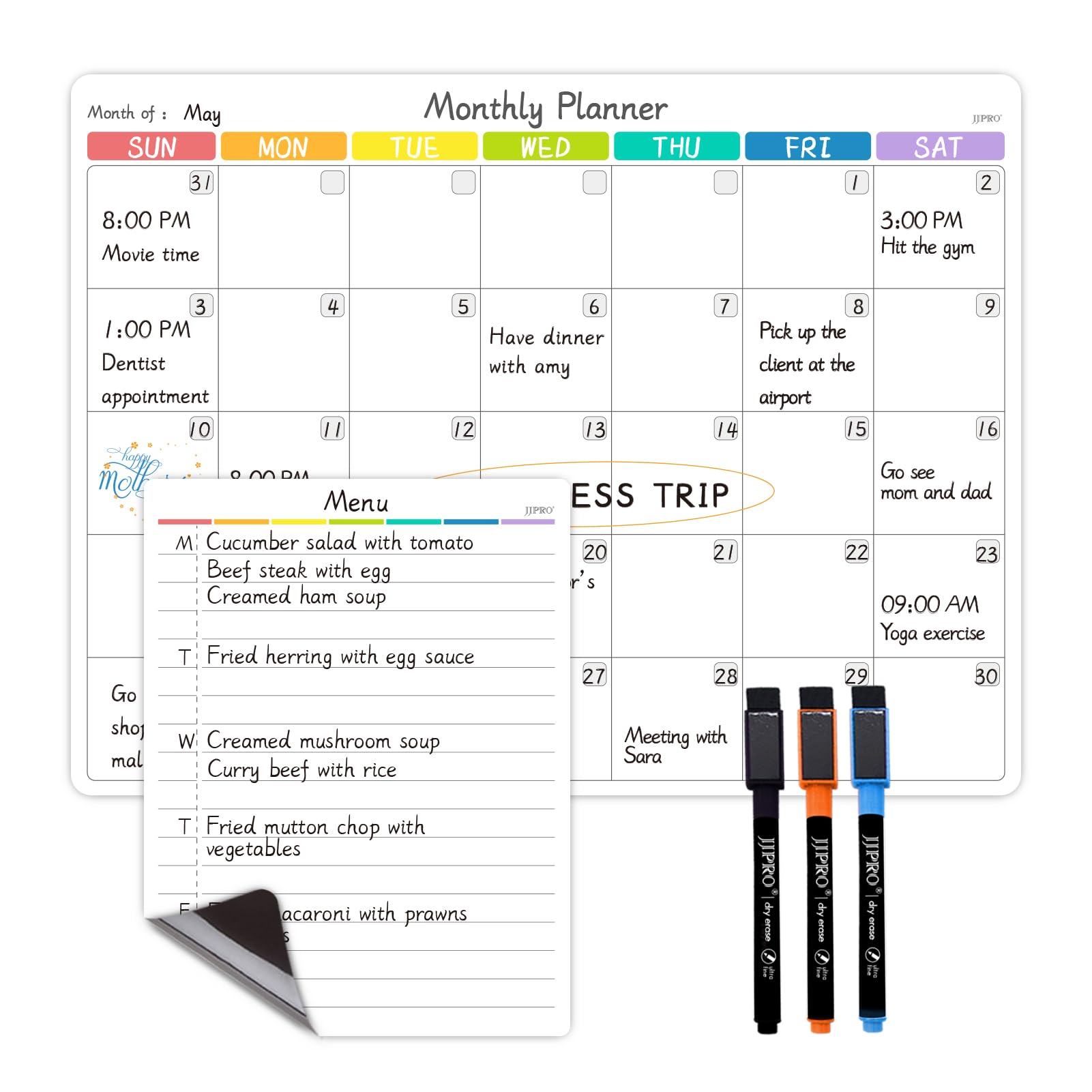 JJPRO Magnetic Dry Erase Monthly Calendar for Fridge-14.5"x11" Monthly Fridge Calendar and Daily to Do List,Magnetic Calendar for Refrigerator -3