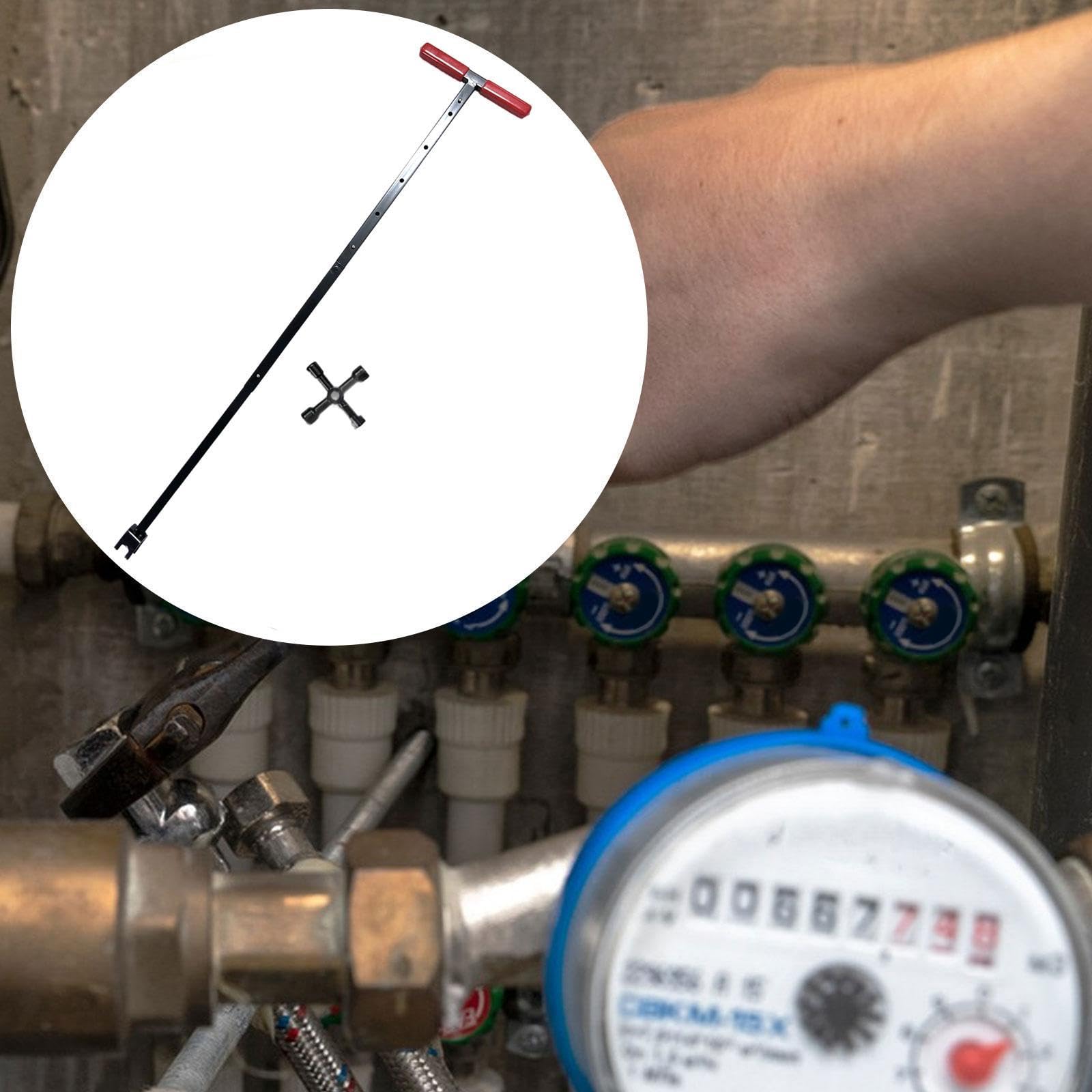 Llave Multifuncional para de Agua Incluye Mango Llave de 4 Funciones Herramienta de Fontanería Profesional Ideal para Jardín Y, Rojo Telescópico