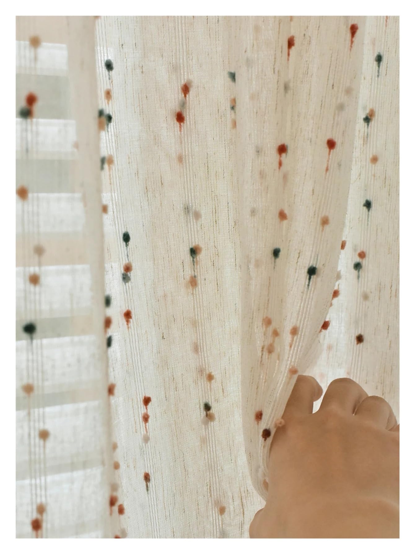 Tende Arricciate Tende in Lino a Pois Arcobaleno Tende for camerette for Bambini Tende in Garza Carine in Filato di Lino retrò(Stick,1pc W132xL213 cm)