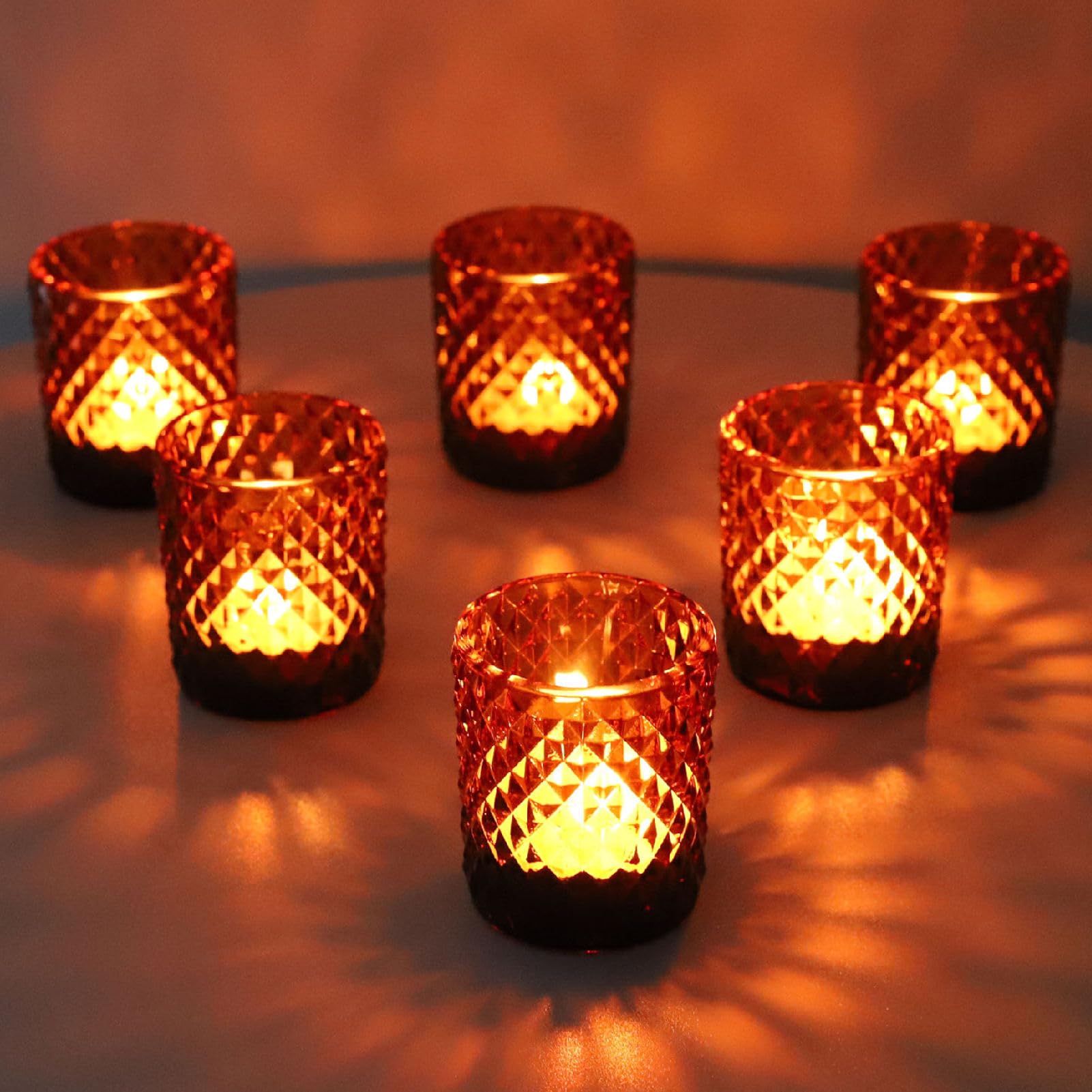 Woho 24pcs Amber Candle Holders for Votive Candles/Tealight Candles, Brown Votive Candle Holder for Boho Home Decor, Glass Tea Lights Candle Holder for Wedding Party Christmas