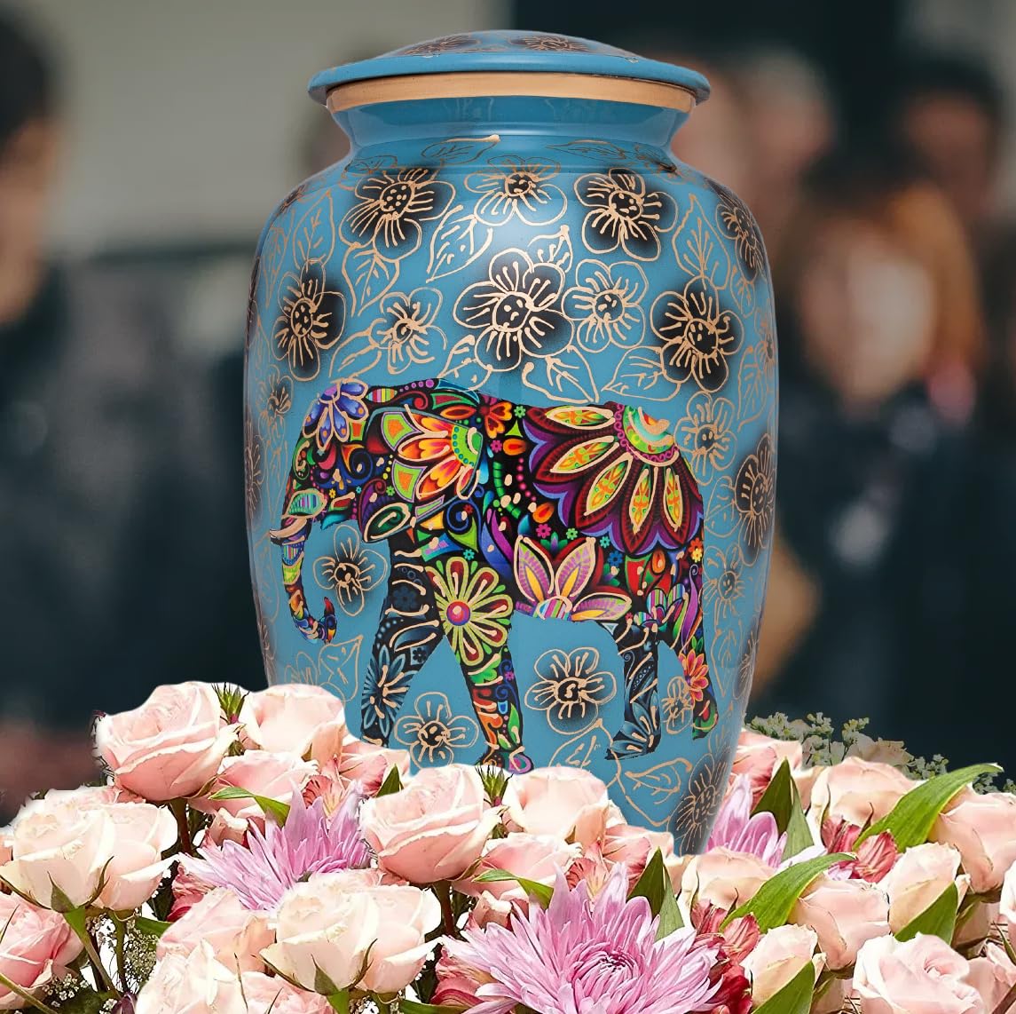 Amazon.co.jp: 象の入った青い葬儀用の骨壺 - フローラル