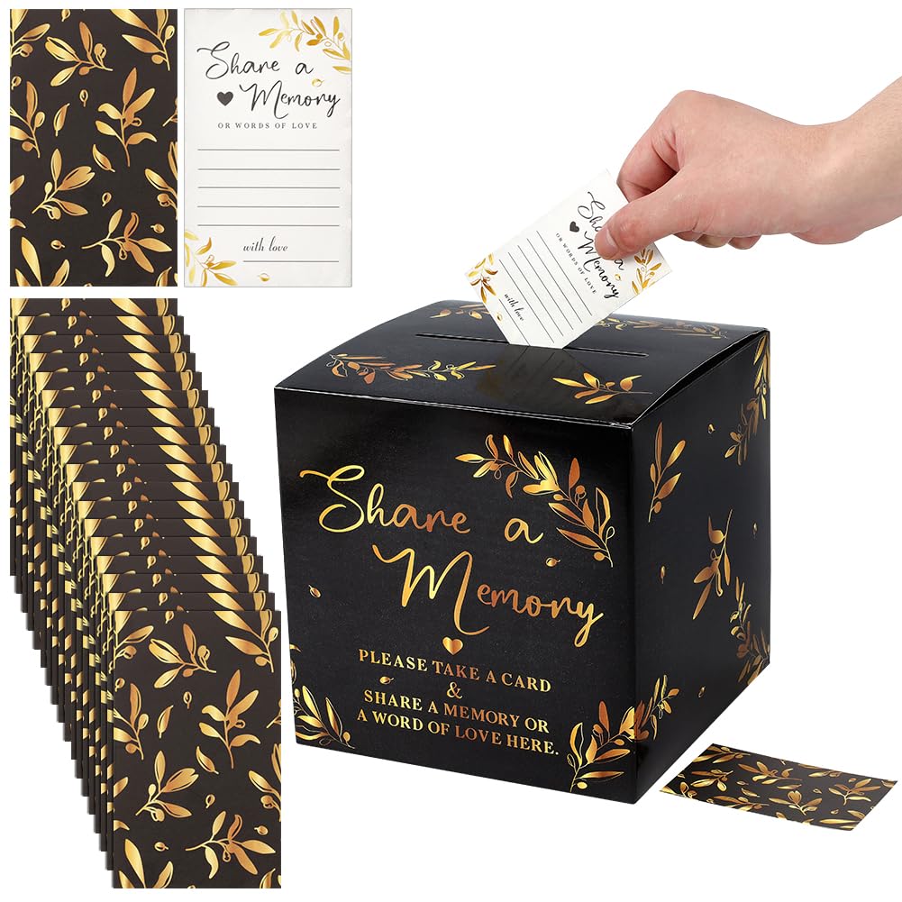 UNICRAFTALE Memory Card Boxes Set 50pcs Black Share a Memory Cards and 1pc Paper Message Box Celebration of Life Ideas Card Box Memorial Decorations for Guest Ideas Funeral Graduation Wedding