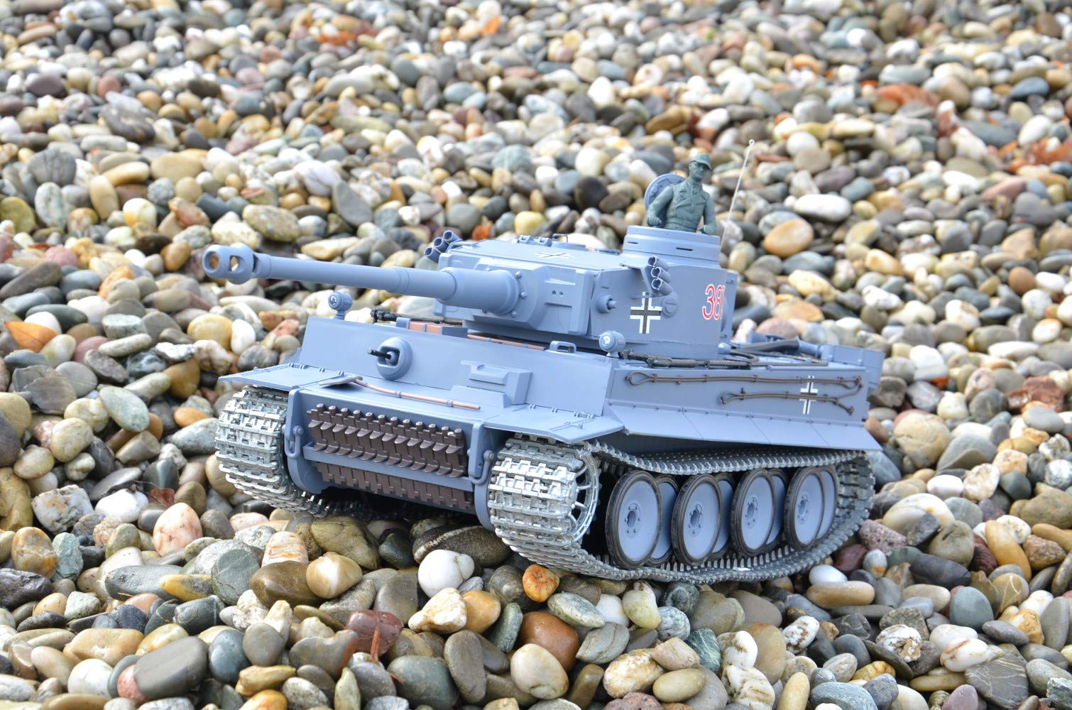 ES-TOYS RC Panzer Ferngesteuert mit Schussfunktion German Tiger I Heng Long 1:16 Rauch&Sound +Stahlgetriebe+Metallketten+Metall Räder+ 2,4Ghz -V7.0 PRO mit RRZ