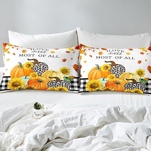 Miniatura 4 de Manfei Juego de funda de edredón de otoño tamaño matrimonial, juego de ropa de cama de 3 piezas para niños y niñas, decoración de dormitorio de