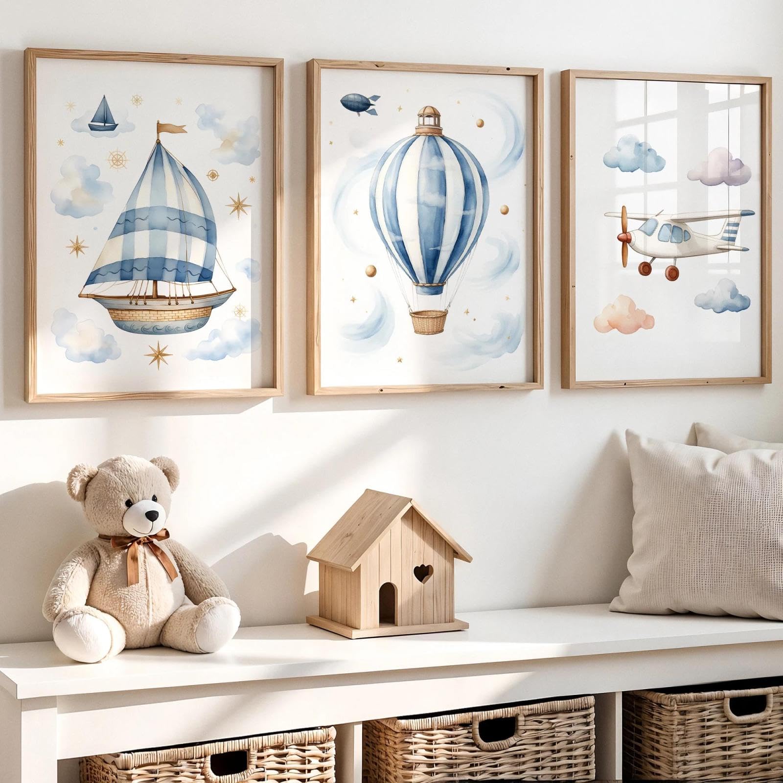 Baibexing Cartoon Watercolor Aerial Vehicle Wall Art Print Canvas Painting Poster Picture For Kids Room,Boy'S Room Home Decor 50X70Cmx3Pcs Unframed