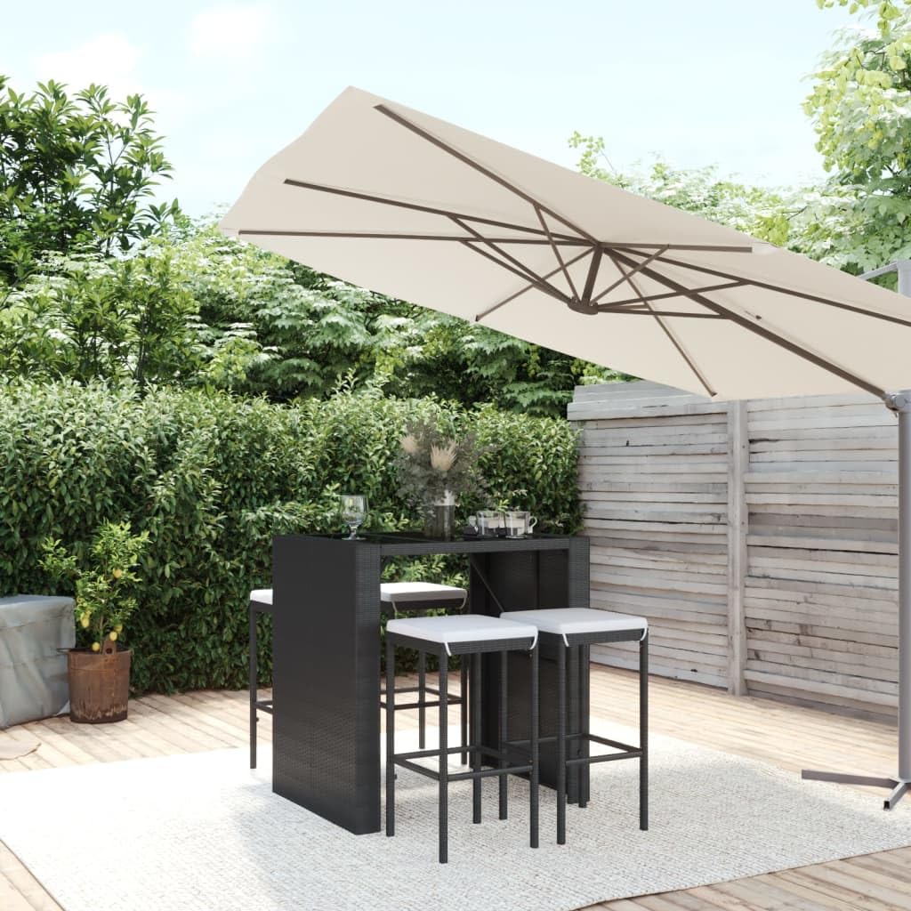 Ensemble bar de jardin confortable 5 pièces avec coussins d'assise noirs