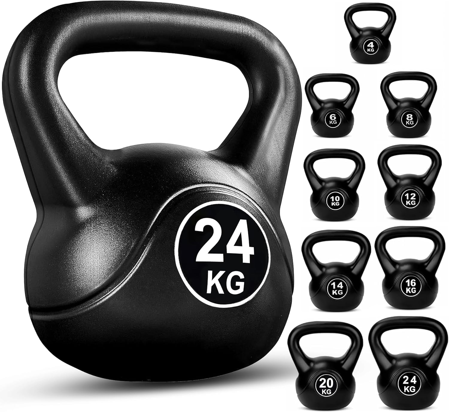 FK Sports Kettlebell Set - Heavy Weight Vinyl Kettlebells Set for Exercise Home Gym Workout - 16kg, 20kg, 24kg Kettlebell Weight Set for Women & Men - Gym Equipment for Home (Black, 24KG)