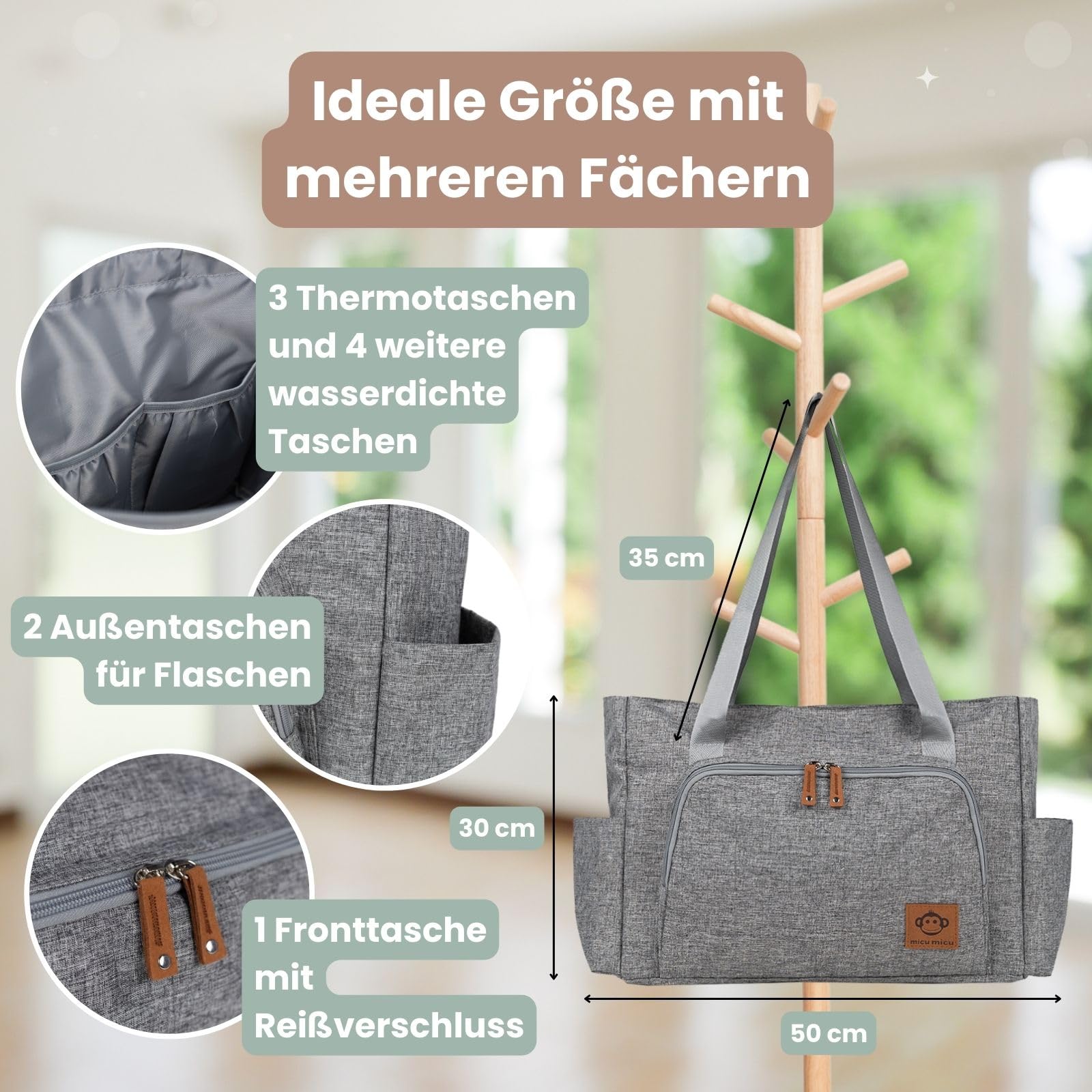 Wickeltasche Kinderwagen mit Wickelunterlage Unterwegs, Mommy Bag, Kliniktasche Geburt, Kinderwagen Tasche, Große Kapazität, Wasserdichtes Gewebe, 50x14x30cm