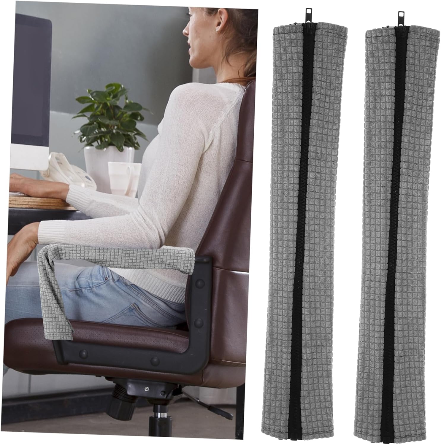 2pcs Fluffy Chair Armrest Protectors Elastic Covers for Office Computer Chairs Zipper