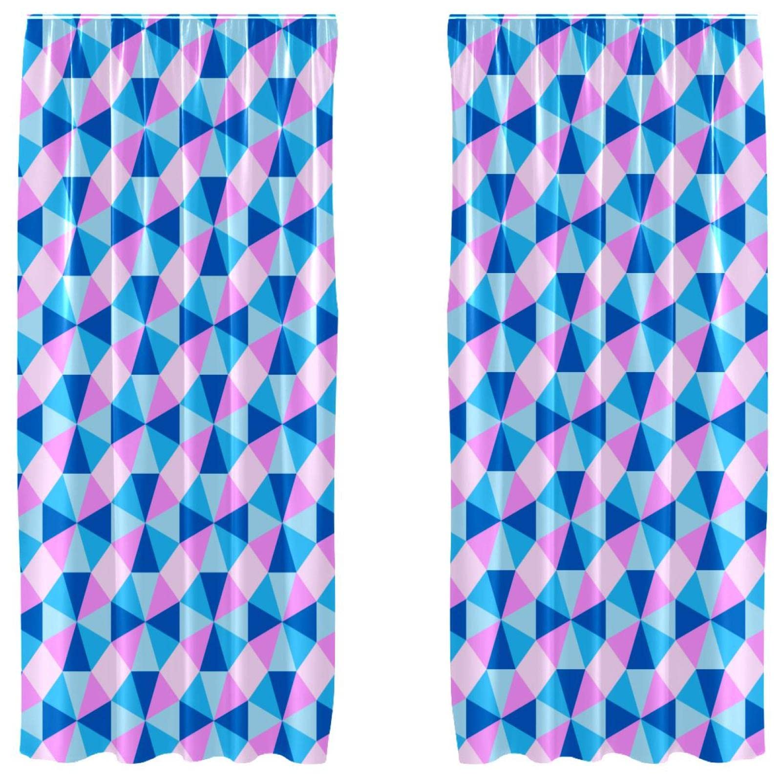 Cortinas de ventana pastel azul con diseño óptico geométrico para salón, 2 paneles