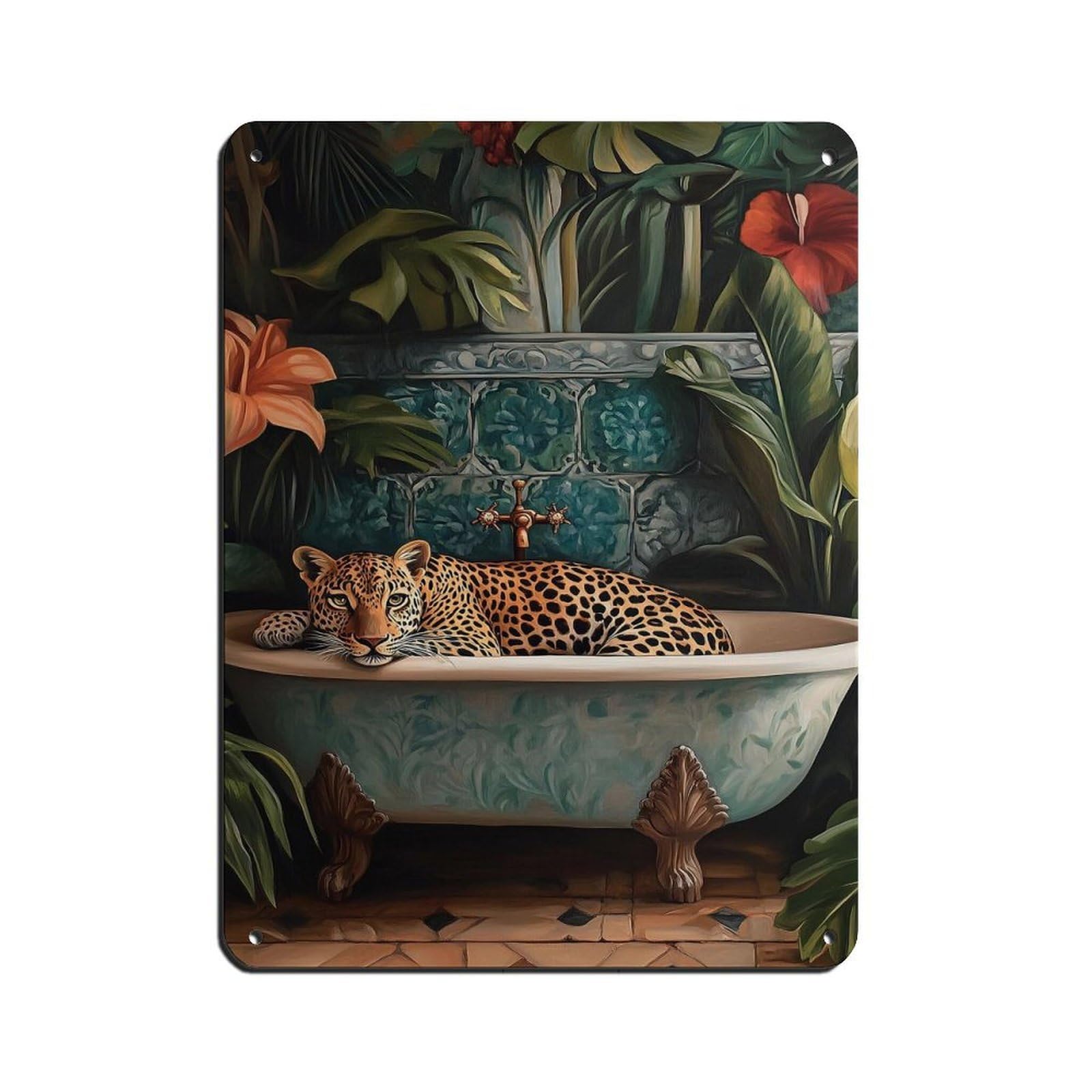 Matisse Funny Leopard In Bathtub Poster Tin Sign Vintage Metal Pub Club Cafe Bar Home Wall Art Decoration Poster Retro 12x16inch(30x40cm)