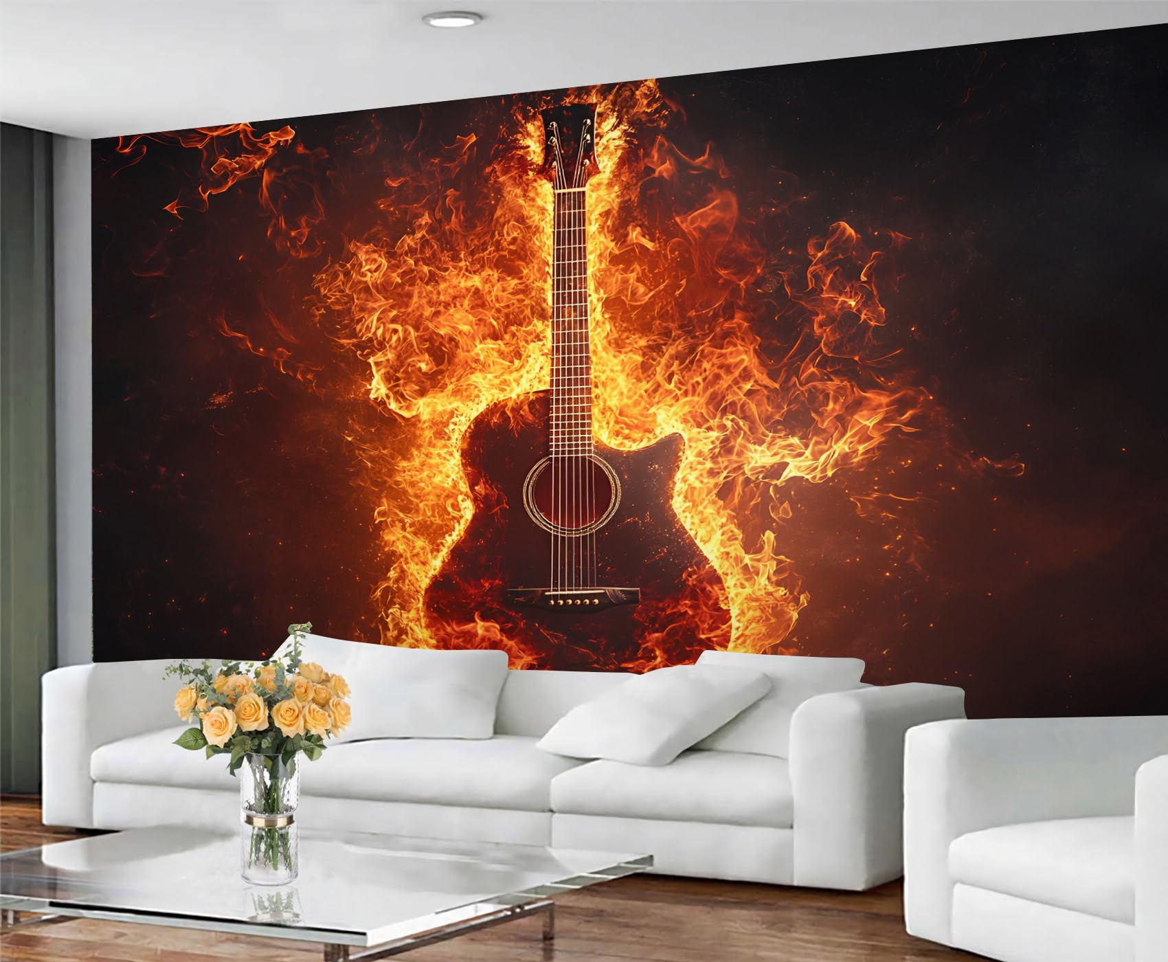 GIVLWF Wallpaper Guitar Home Decor & Mural, Electric Guitar Bedroom Wallpaper, Burning Art Wall Paper for Living Room, Large Wall Mural - Not Self-Adhesive — image 1