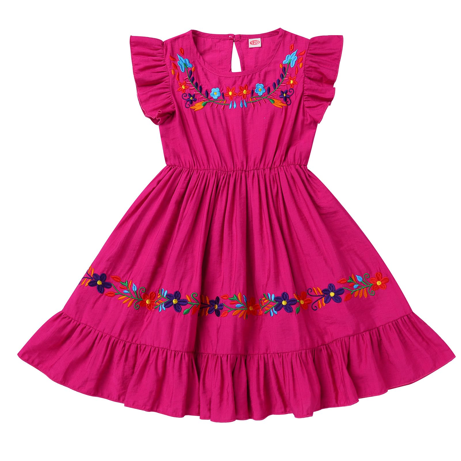 ABAFIP Baby Girls Toddler Mexican Embroidered Dress Ruffle Sleeveless Floral Cinco De Mayo Fiesta Dress
