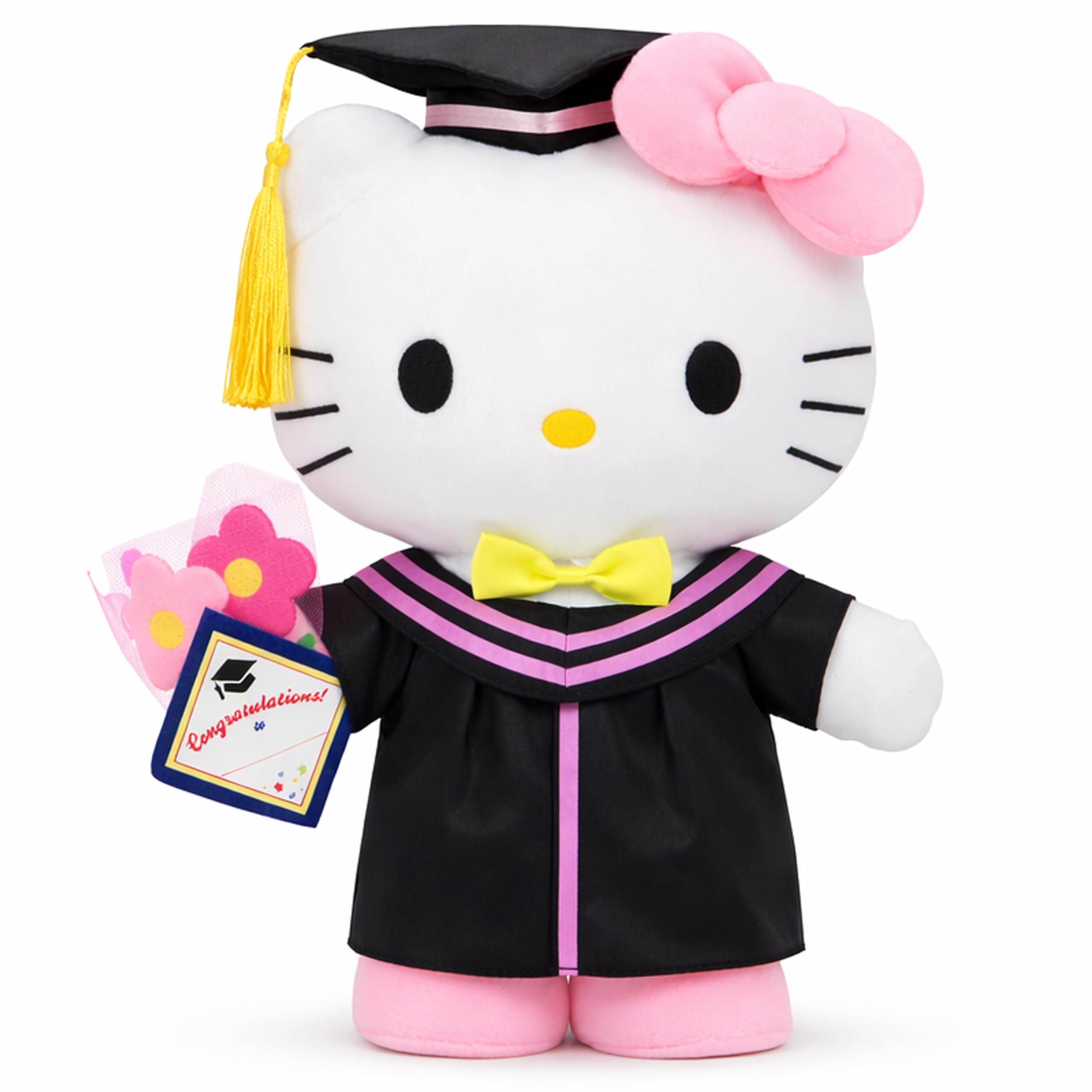 RELIGES 11 Inch Graduation Plush Cat, Soft Stuffed Animal with Graduation Cap and Gown, Class of 2026 Keepsake for Graduation Party Decoration (Pink-M)