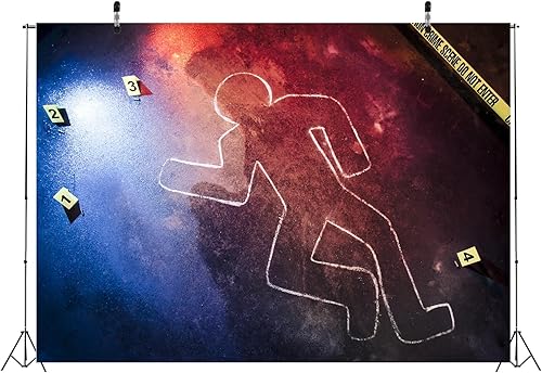 Miniatura 4 de Telón de fondo de fotografía de escena del crimen de tela de 10 x 8 pies, silueta corporal, sin entrar, cinta de fondo para Halloween, asesinato,